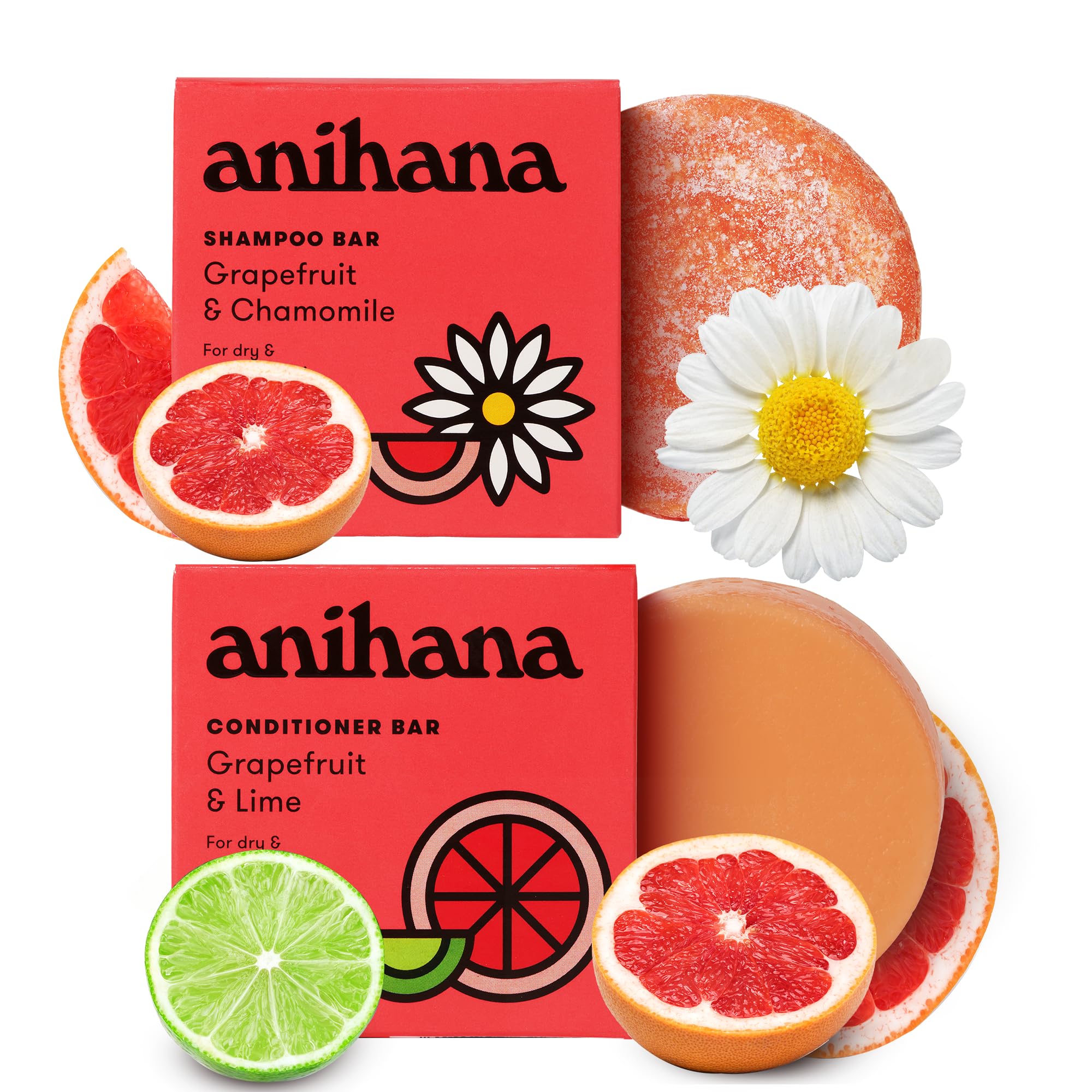 ANIHANA Shampoo and Conditioner Bar Set for Dry Damaged Hair - Sulfate Free, Paraben Free, Color Safe, Moisturizing & Nourishing Hair Care - Perfect for Travel, Gym & Eco-Friendly Home Use