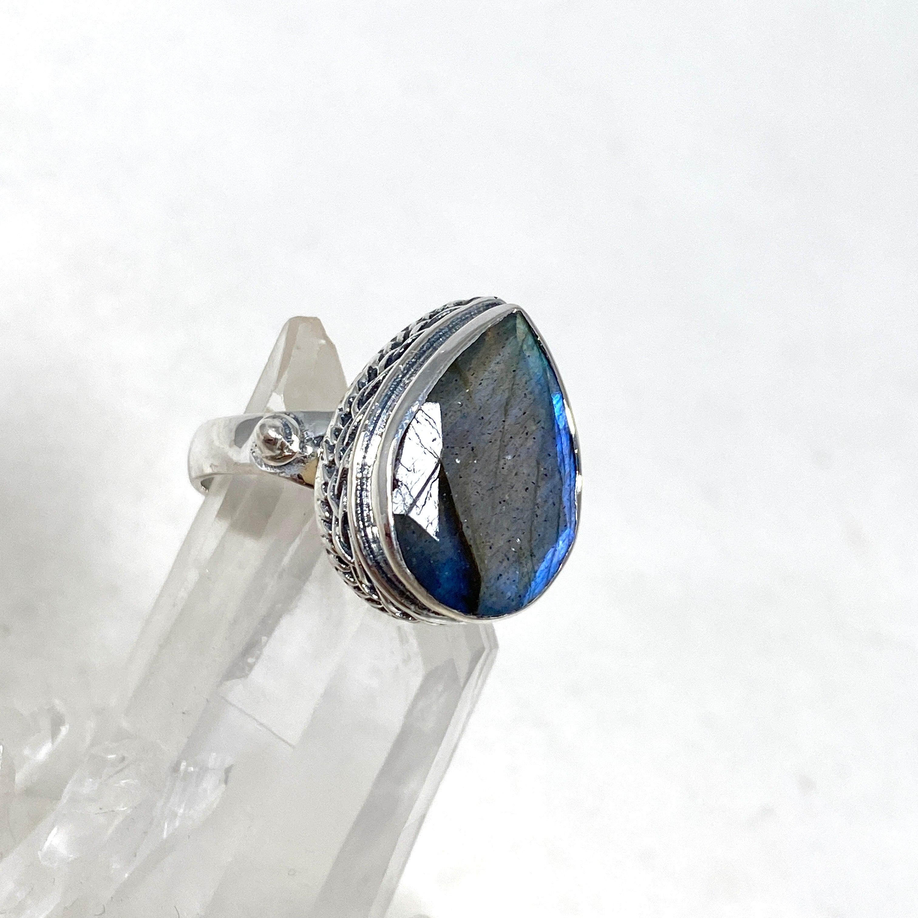 Labradorite Faceted Teardrop Ring in Sterling Silver - Elegant Gemstone Jewelry for Women | Perfect for Weddings, Parties & Special Occasions