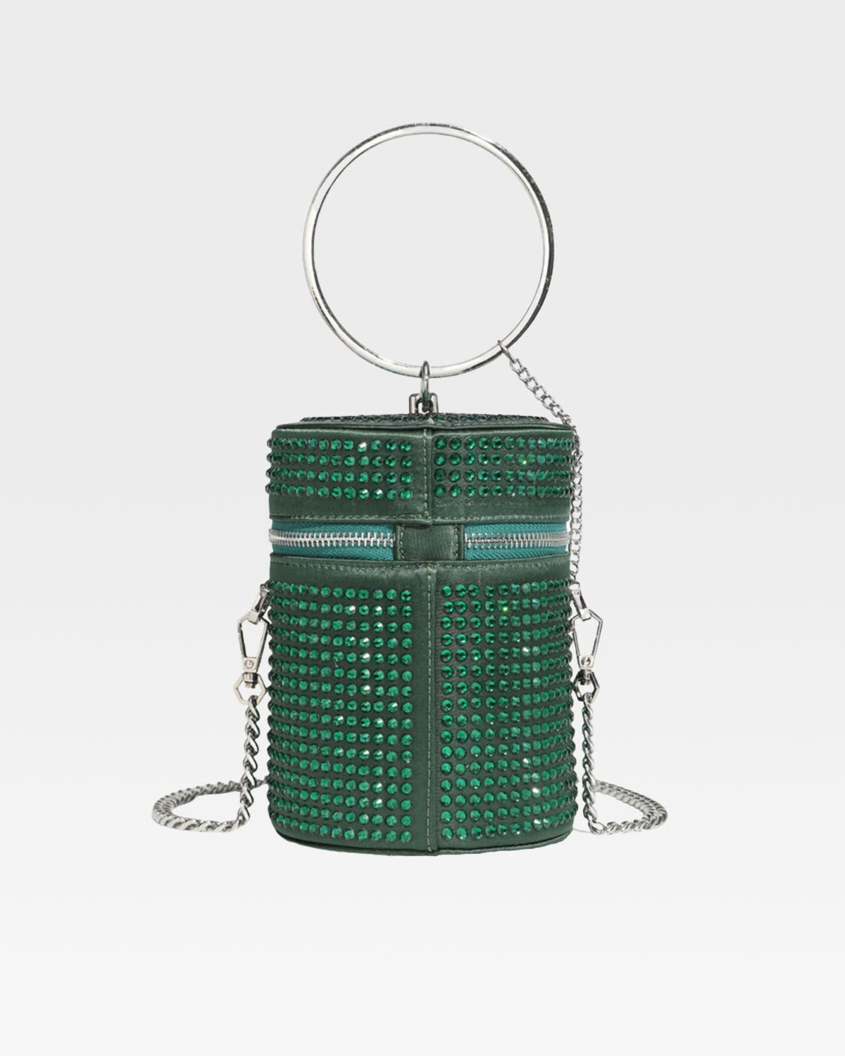 Elegant Green Crystal Mini Barrel Bag for Women - Perfect for Parties, Weddings & Evening Events