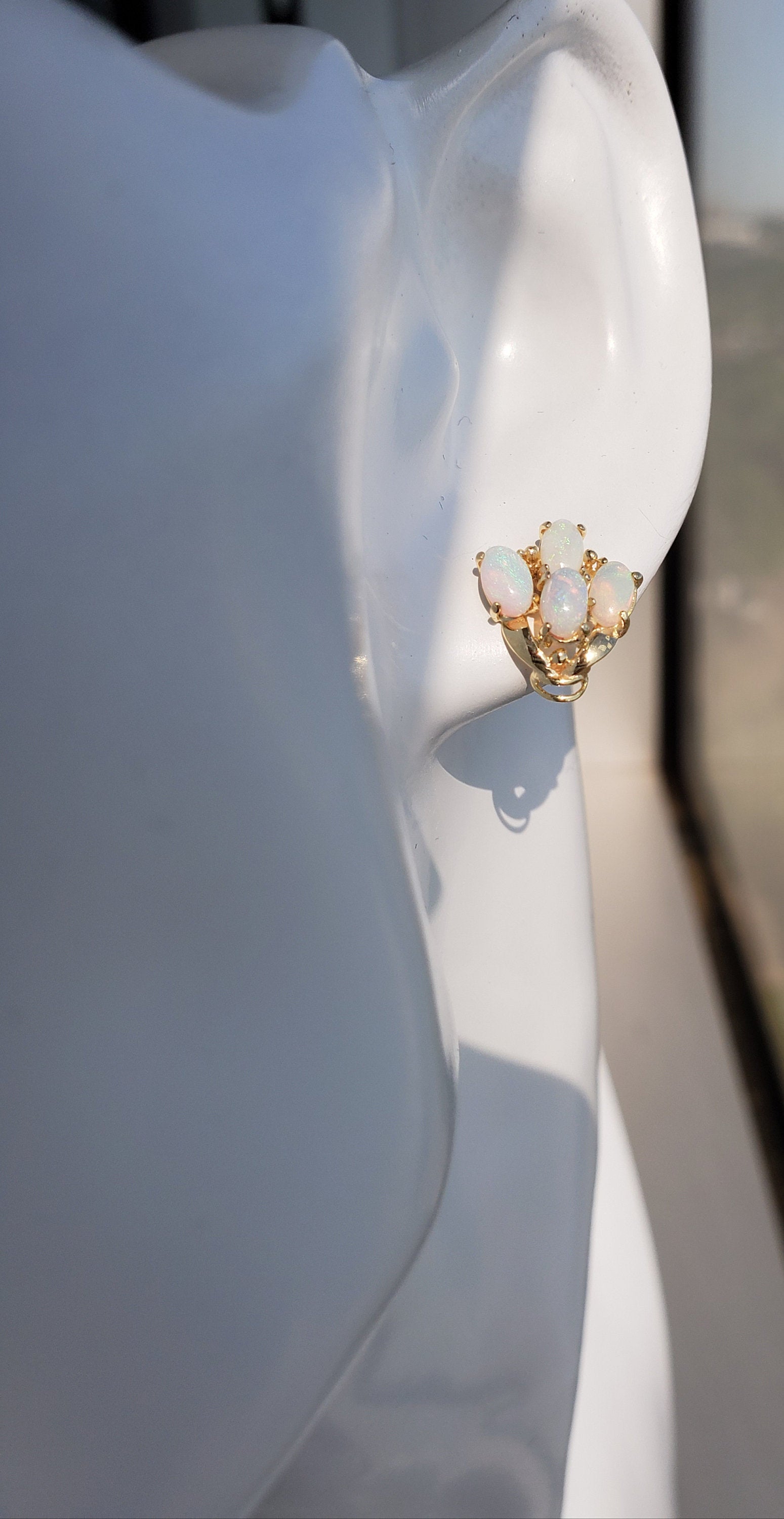 14K Yellow Gold Oval Opal Cluster Stud Earrings – Elegant Dainty Jewelry for Women, Perfect for Weddings, Parties & Everyday Wear