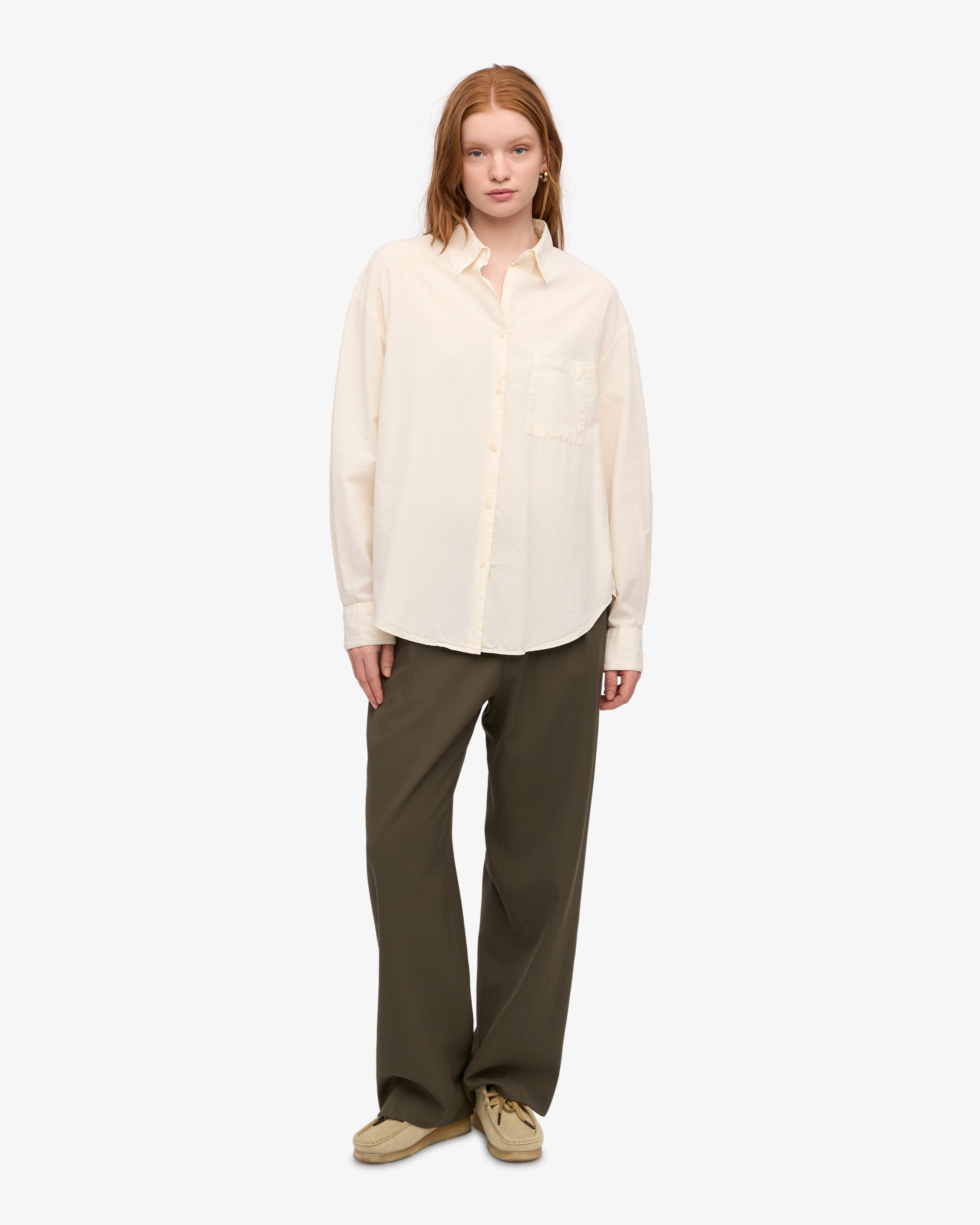 Organic Cotton Oversized Button-Down Shirt for Women - Ivory White - Loose Fit Casual & Workwear - Perfect for Office, Travel and Weekend Outings