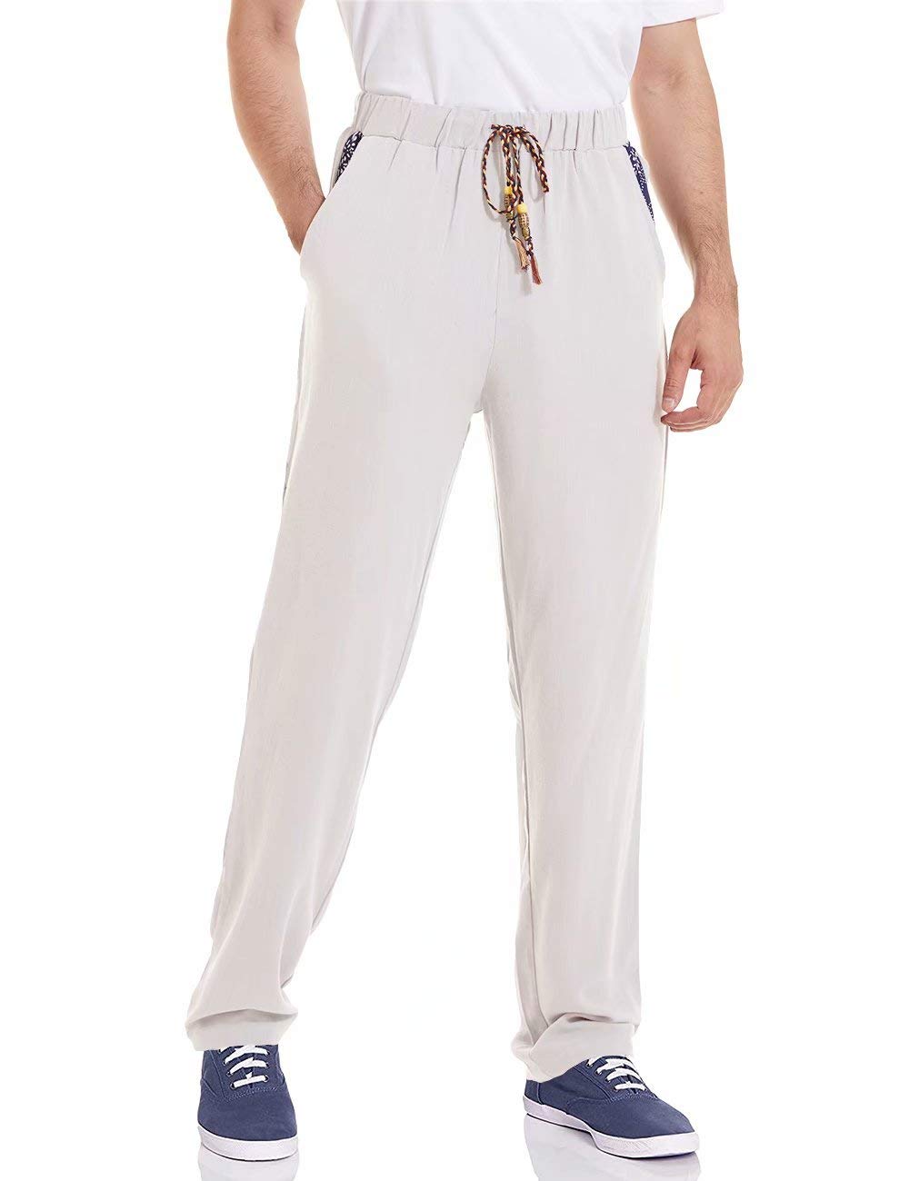 MAGCOMSEN Men's Linen Pants - Elastic Waist Drawstring Casual Loungewear, Lightweight Breathable Yoga Pants for Men, Perfect for Home, Travel and Outdoor Activities