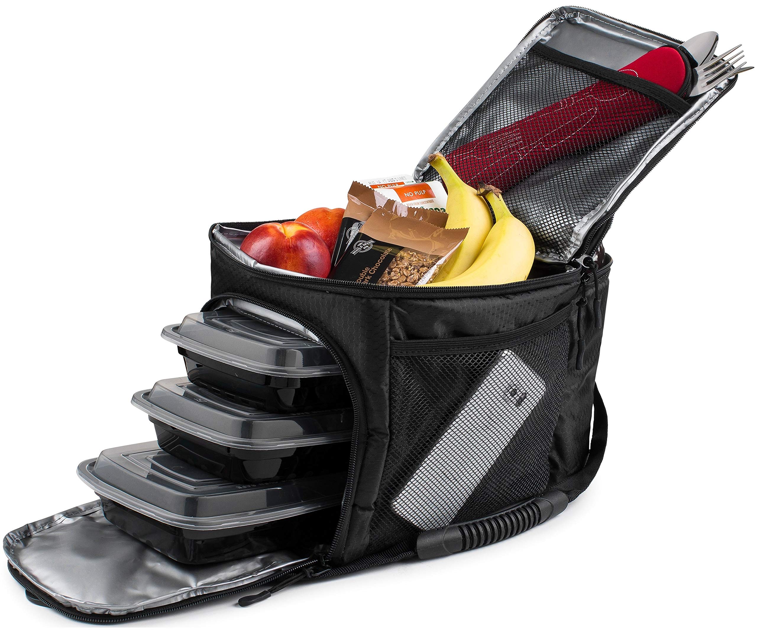Insulated Lunch Bag for Work & Travel - Meal Prep with Compartments for Food Containers & Bottles - Perfect for Office, Picnic & Camping - Black