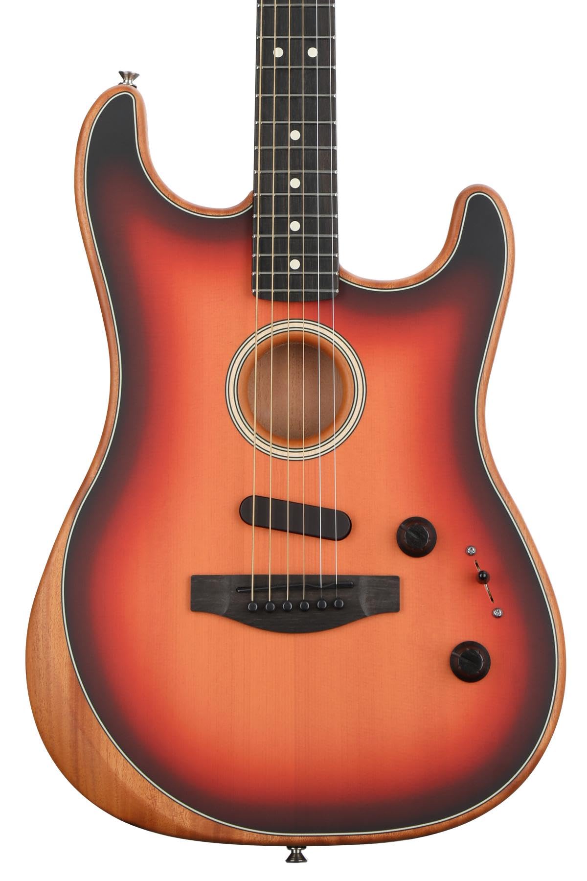 Fender American Acoustasonic Stratocaster Acoustic-Electric Guitar - 3-Color Sunburst Finish, Ebony Fingerboard with Gig Bag - Perfect for Live Performances, Studio Recording & Traveling Musicians