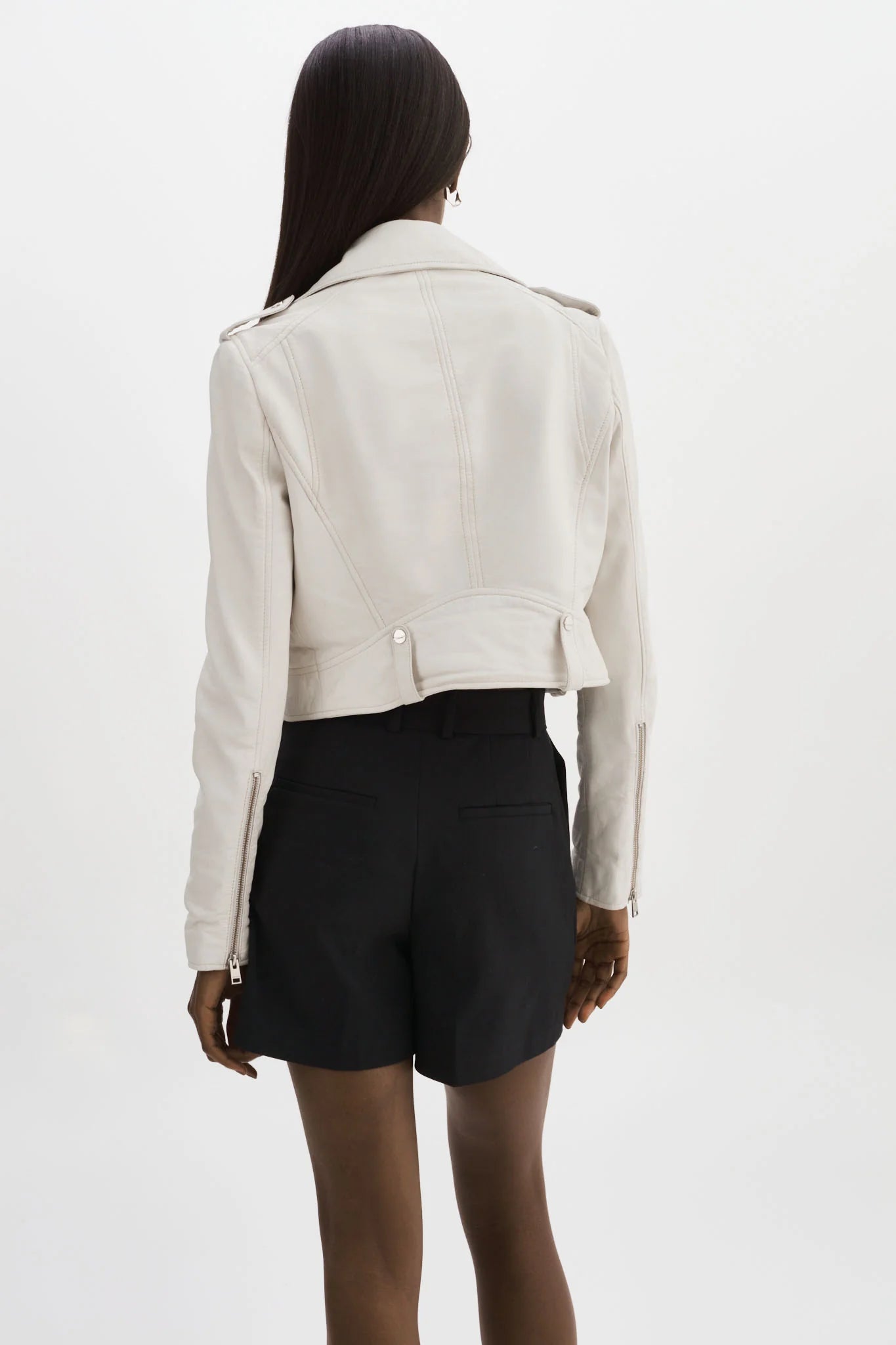 Ciara Faux Leather Crop Moto Jacket for Women - Stylish White Biker Jacket - Perfect for Motorcycle Riding, Night Out & Fall Fashion