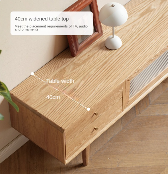 Solid Oak Wood TV Stand with Sliding Doors - Modern Entertainment Center for Living Room, Bedroom & Home Theater