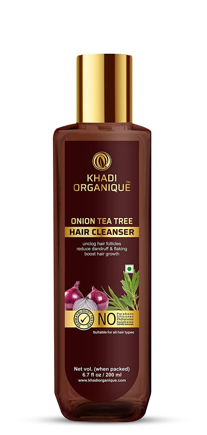 Organique Onion Tea Tree Shampoo for Dandruff Control & Hair Fall Prevention - Paraben Free, Silicone Free 200ml | Gentle Cleanser for Dry Scalp & Thinning Hair Care