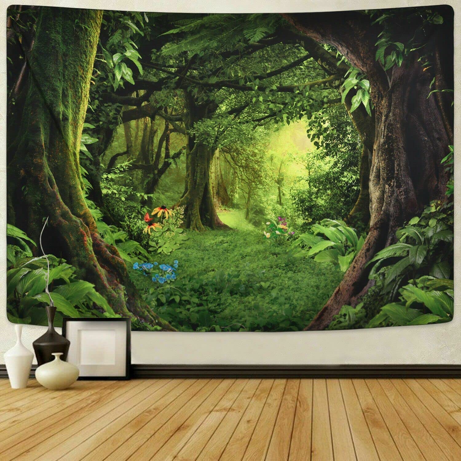 GUD DECOR Forest Print Tapestry - Indian Green Scenery Wall Hanging for Bedroom, Dorm & Home Decor (90x80 Inches, King Size) | Perfect for Boho Style Rooms, Yoga Spaces & Cozy Living Areas