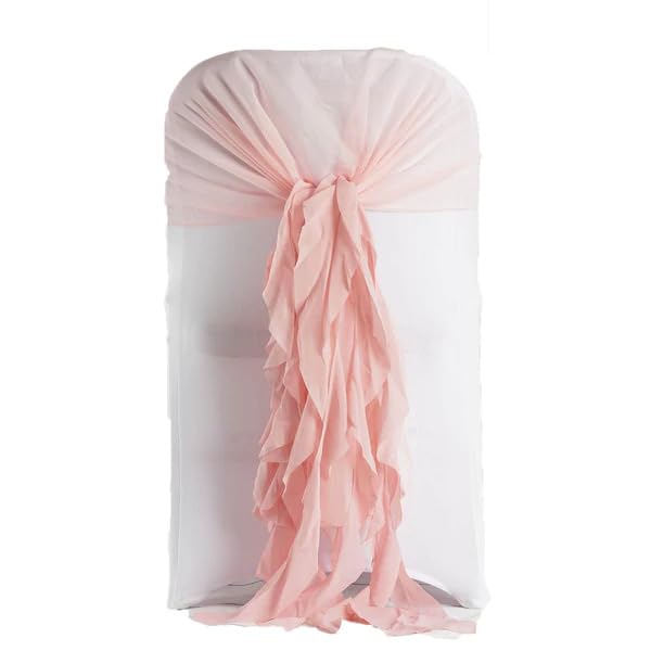 50 Premium Blush Curly Chiffon Chair Covers with Sashes - Elegant Wedding, Party & Ceremony Decorations - Perfect for Reception, Banquet & Special Event Decor