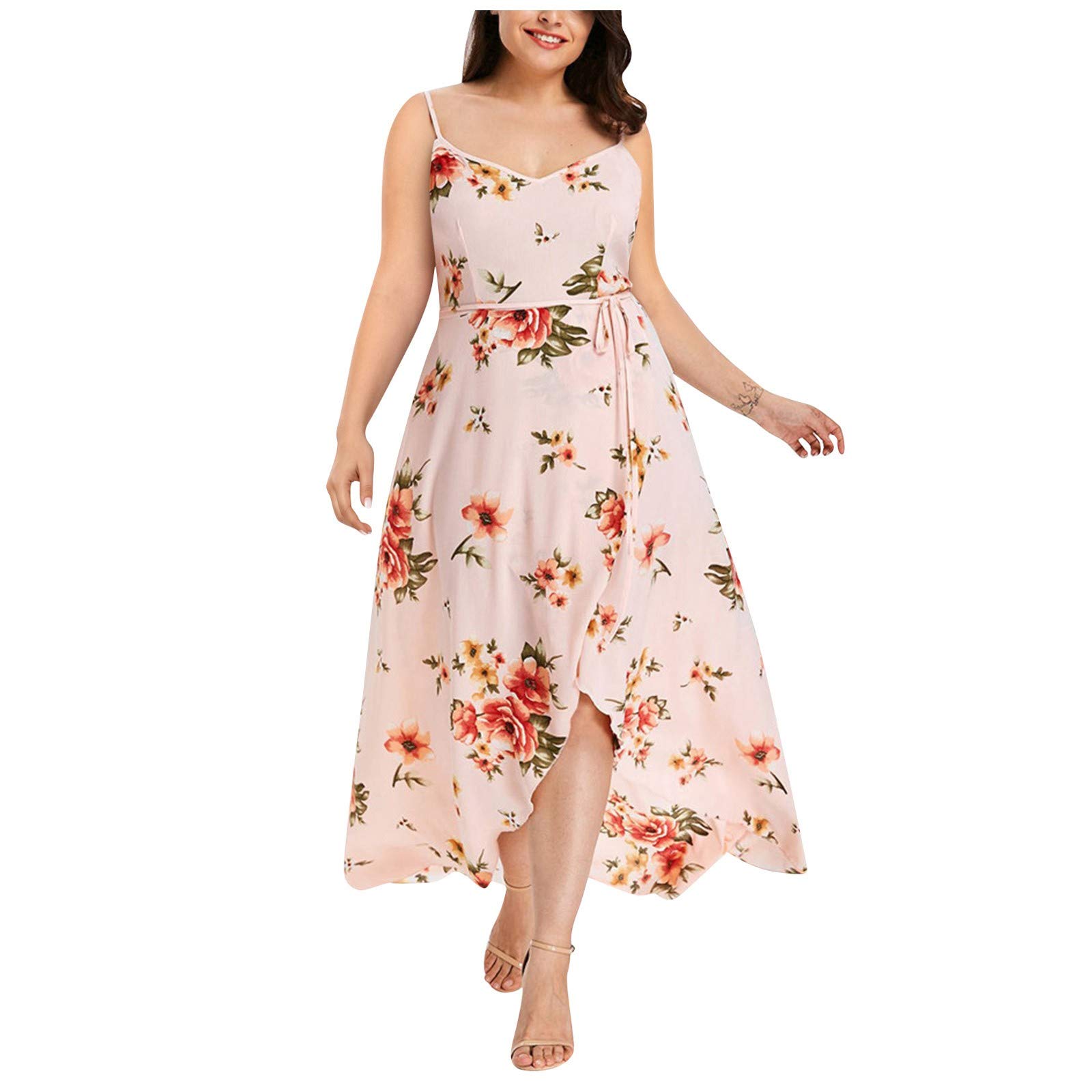 Boho Floral Print Sleeveless Midi Dress for Women - Plus Size Casual Lace Dress | Perfect for Summer Vacations, Beach Outings & Boho Chic Fashion