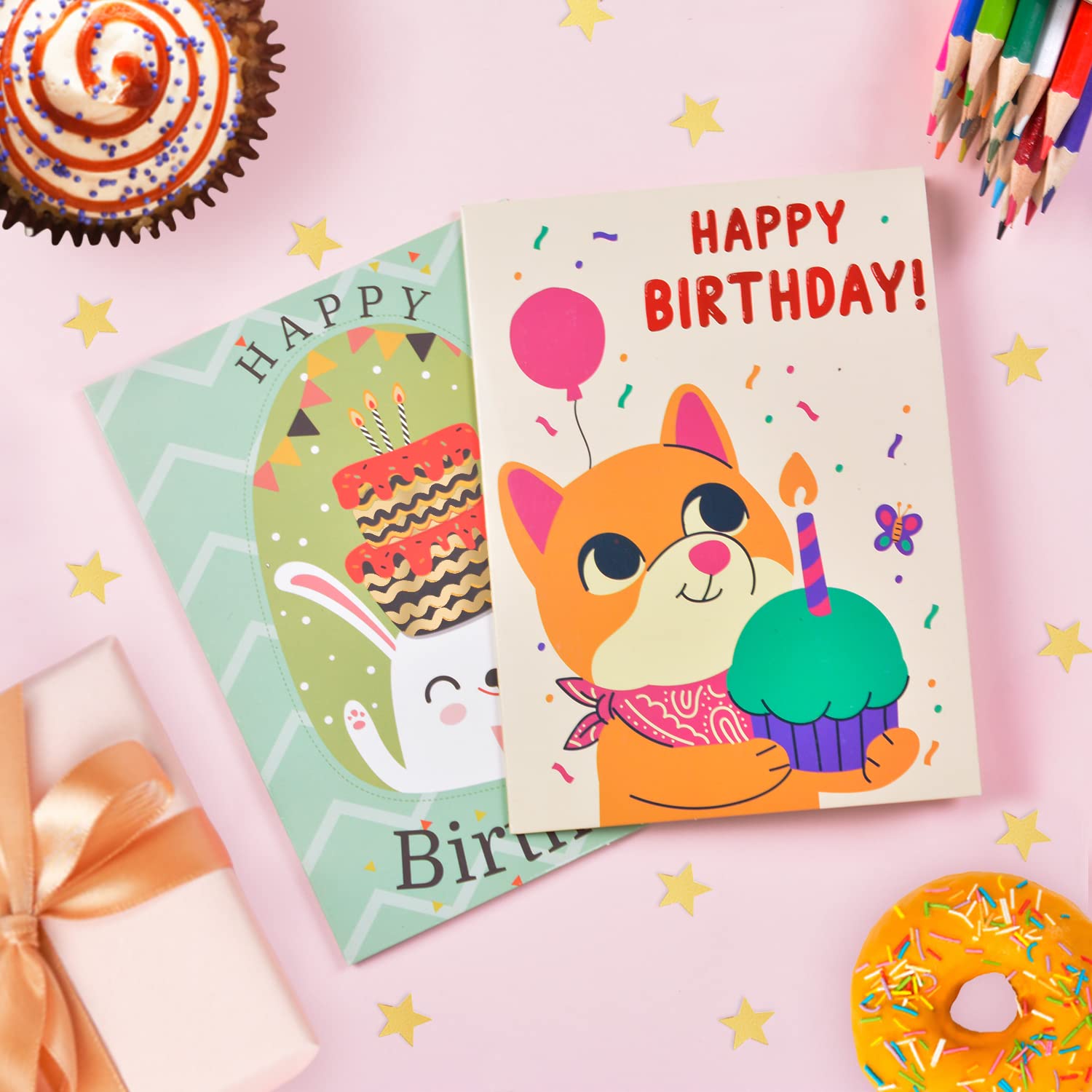 20 Unique Cartoon Birthday Cards with Envelopes & Stickers - Bulk Assortment for Kids, Men & Women - Perfect for Birthday Parties, Gifts & Greetings