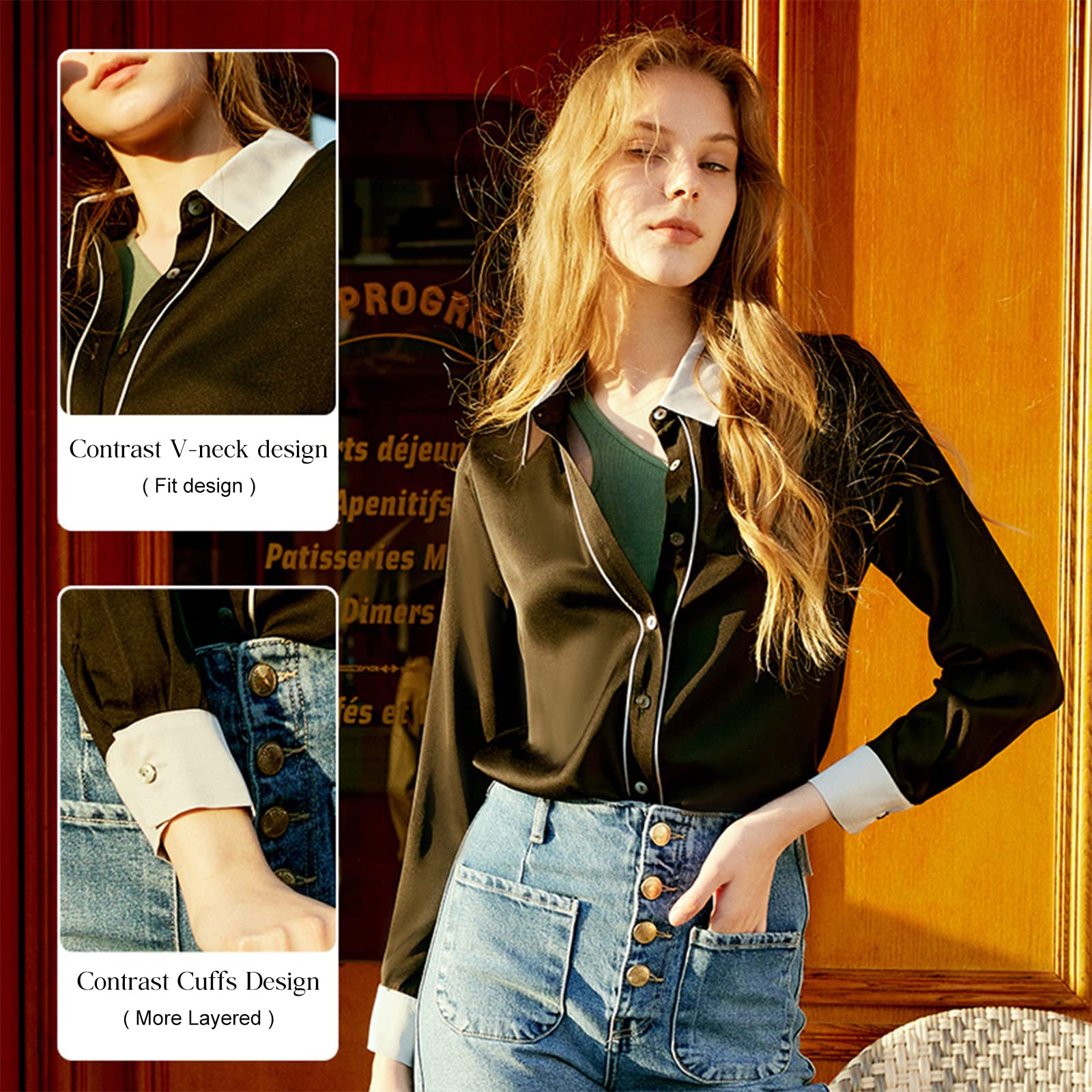 Luxury 100% Pure Silk Blouse for Women - Long Sleeve Elegant Button Down Shirt, Soft & Smooth Silk Top for Office, Party & Special Occasions | COLD POSH Women's Fashion