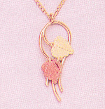 10kt Solid Gold Three-Tone Swirl Pendant with Red & Green Leaf Design - Includes 18