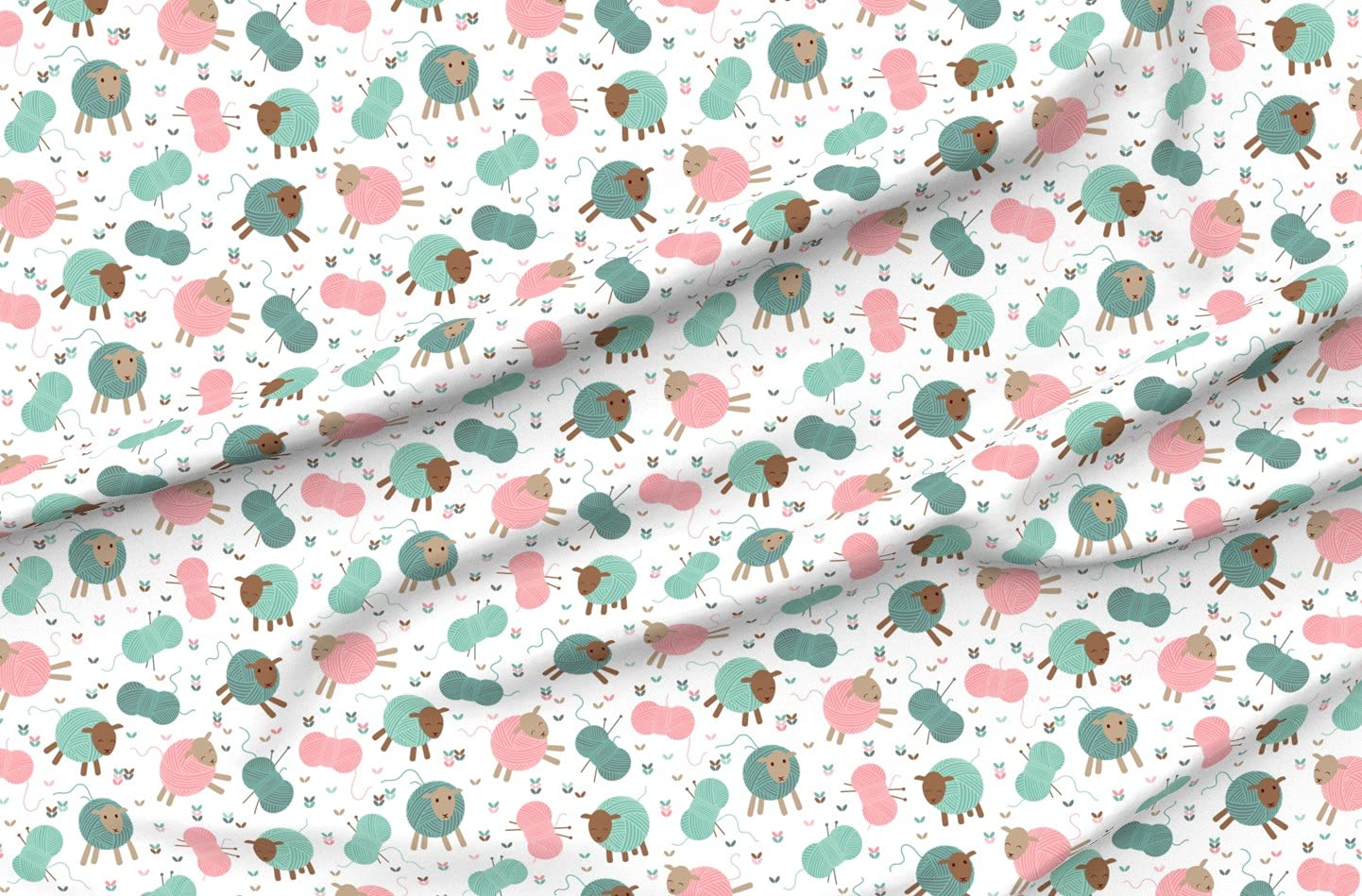Premium Spoonflower Fabric - Soft Knitting Sheep & Lamb Needle Animal Print on Petal Signature Cotton Fabric by The Yard - Perfect for Sewing, Quilting, Apparel, DIY Crafts & Home Decor | Ideal for Baby Clothes, Throw Pillows & Wall Art