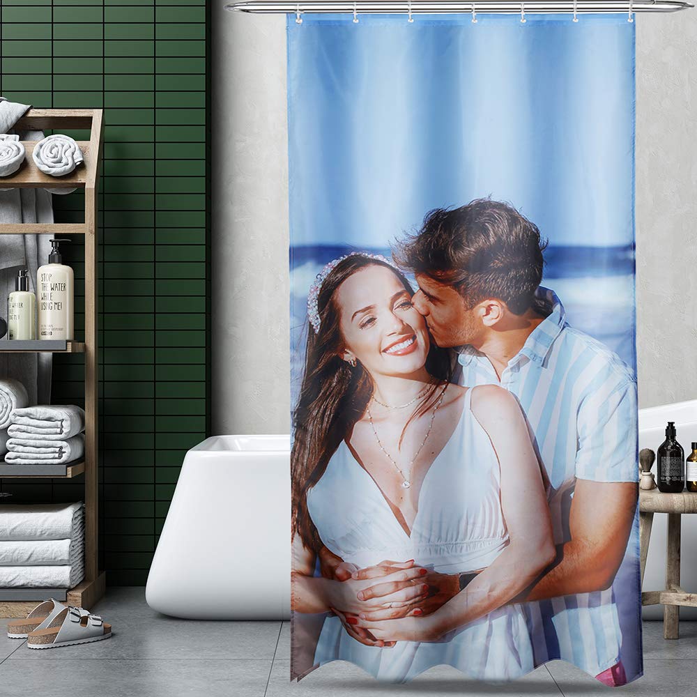 Custom Personalized Photo Fabric Shower Curtain - Waterproof 59x72 Inch Bathroom Decor with Hooks - Perfect for Home, Apartment & Guest Bathroom Decorations