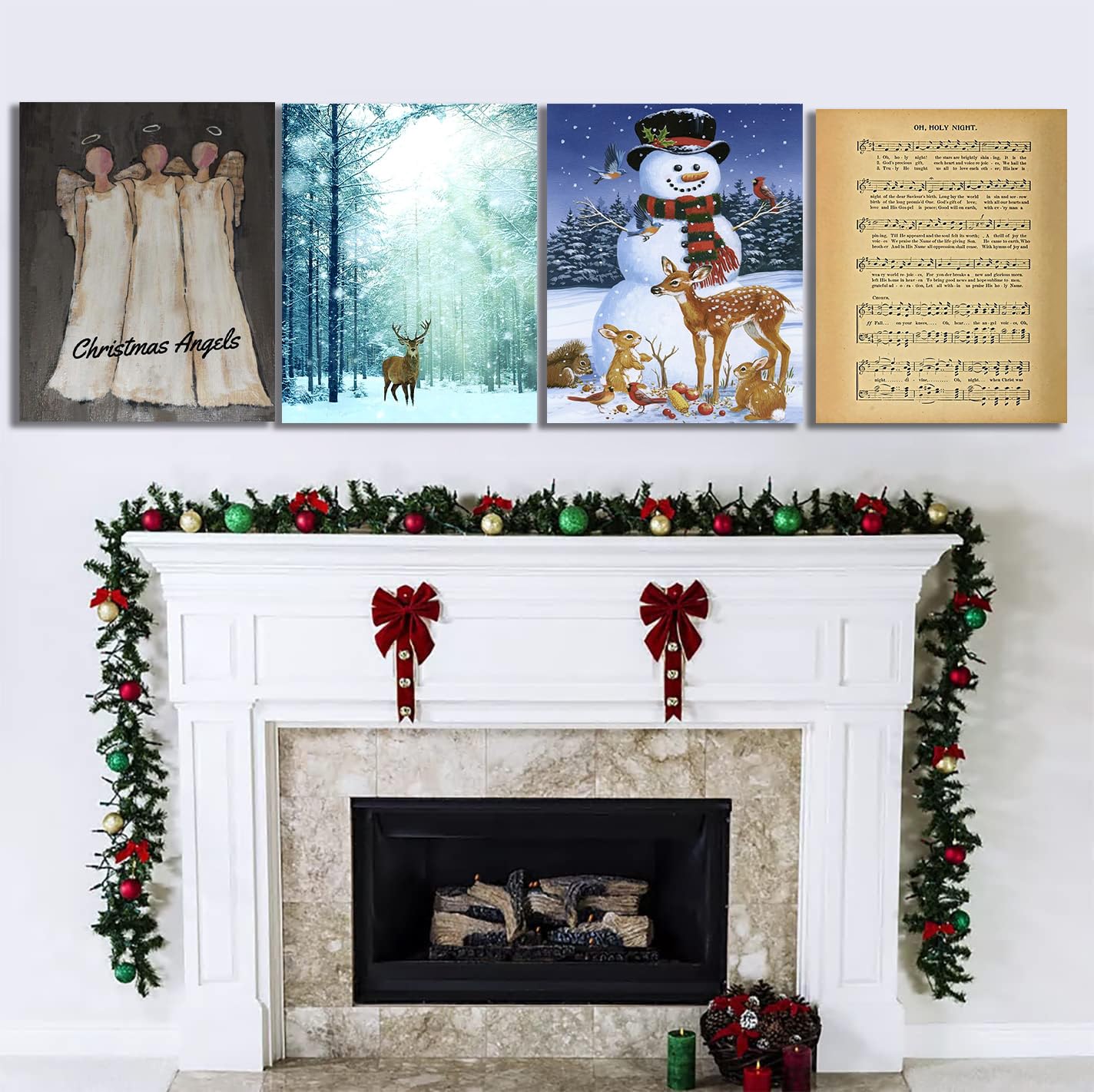 Lost Deer Winter Wall Art Prints - Cozy Christmas Canvas Decor with Snow Forest & Frost Pictures - Framed Xmas Tree Deer Photo for Gallery Wall & Home Decor | Perfect for Living Room, Bedroom & Holiday Gift