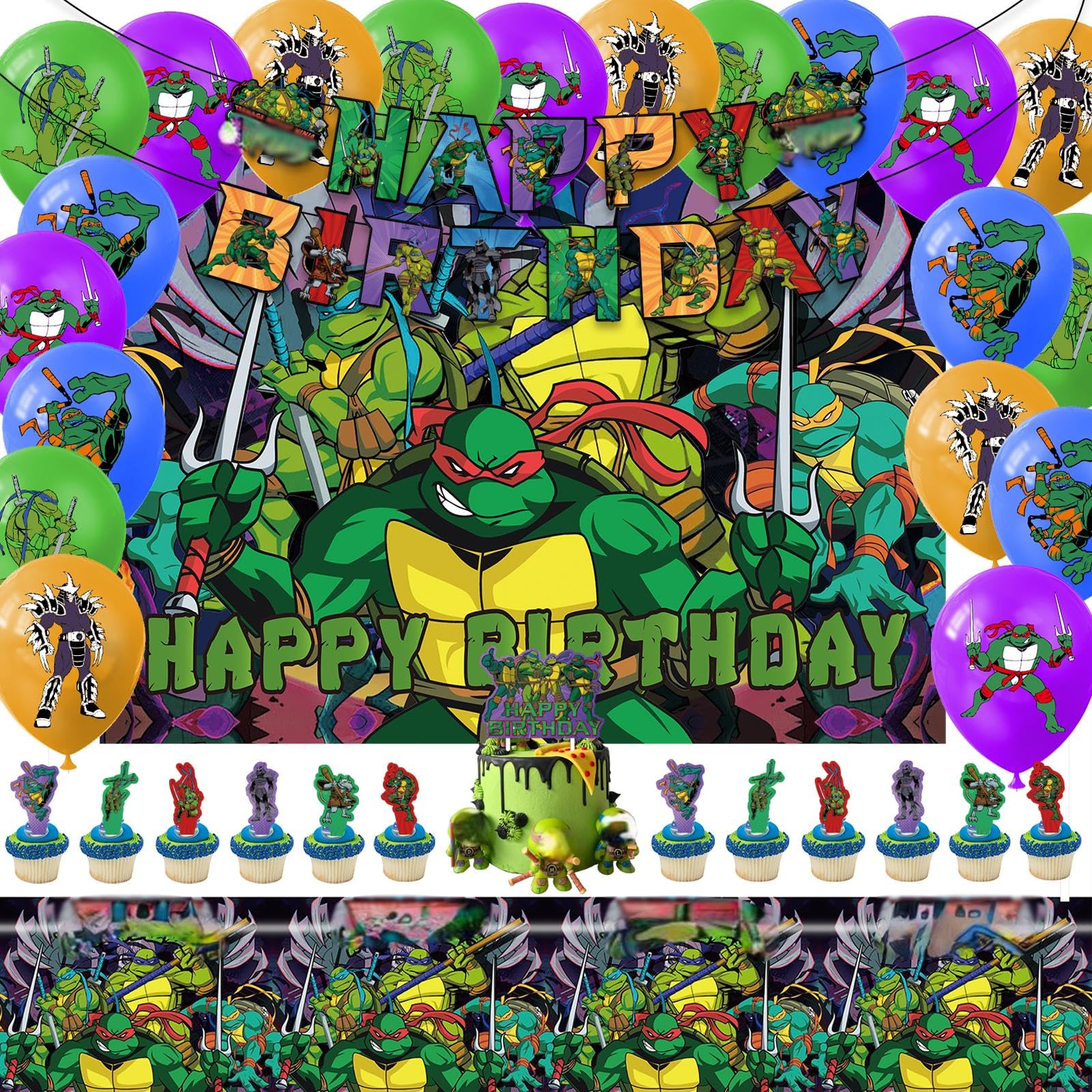 36PCS Birthday Party Decorations Kit - Includes Banners, Balloons, Cake & Cupcake Toppers, Backdrops & Tablecloths - Perfect for Kids Birthday Parties, Baby Showers & Special Events