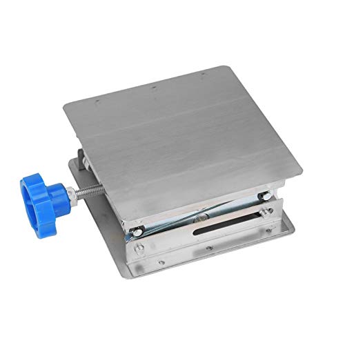 Stainless Steel Lab Jack - Heavy Duty Lifting Table & Rack for Laboratory Experiments (Blue Handle) | Ideal for Chemistry Labs, Physics Experiments & Scientific Research Workstations
