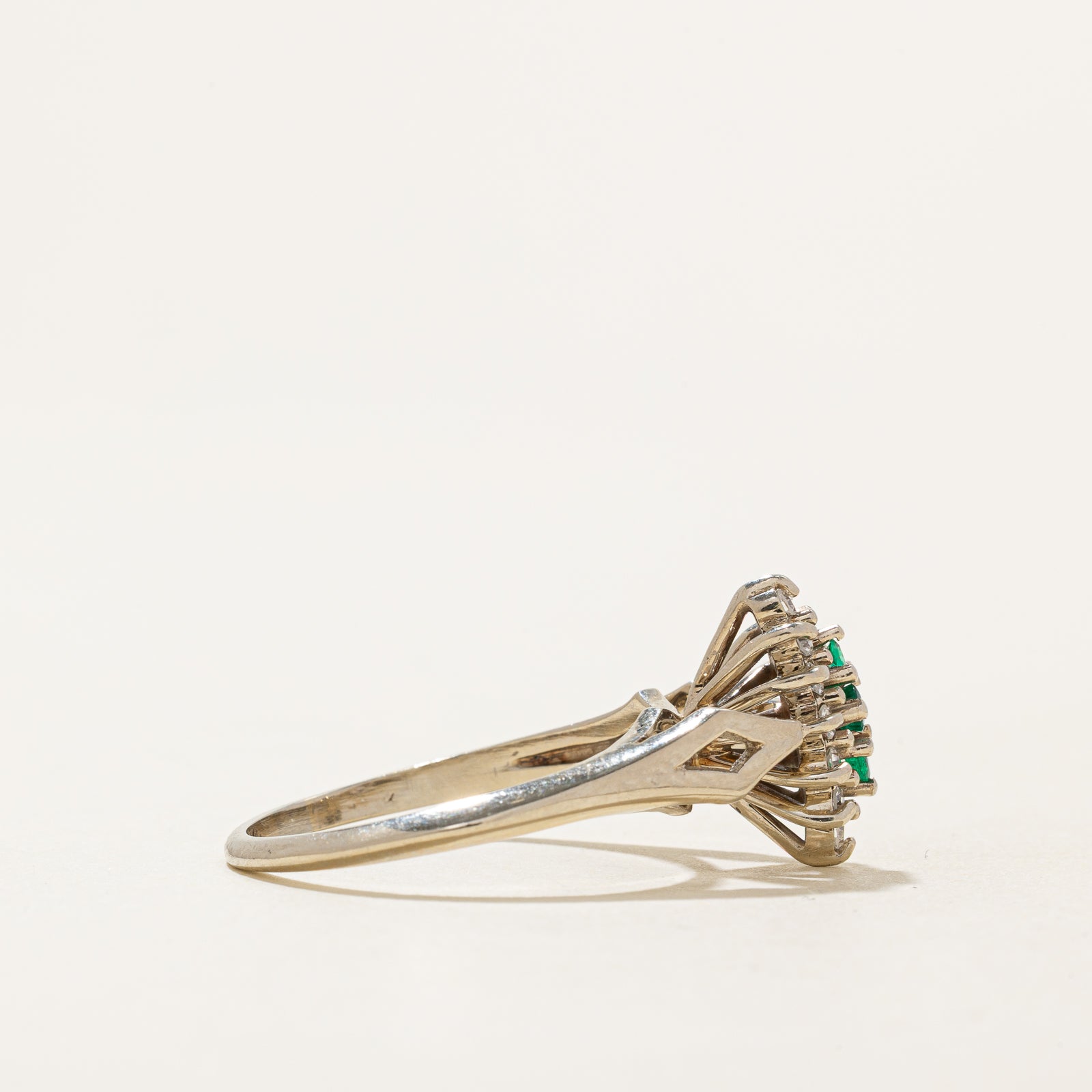 Emerald and Diamond Cluster Ring - 0.10ctw & 0.17ctw - Size 8 - Elegant Wedding, Anniversary & Engagement Jewelry Gift for Women