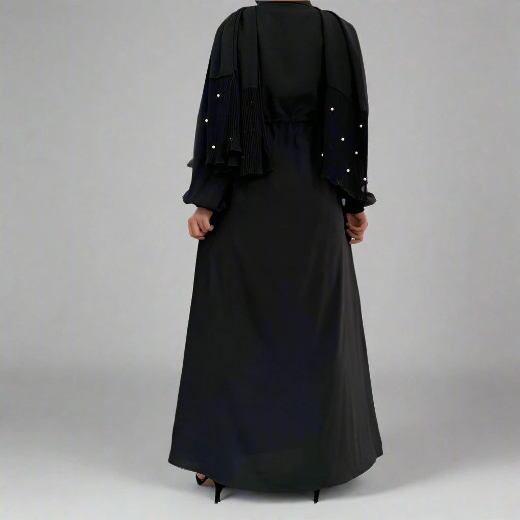 Elegant Muslim Button Up Abaya Dress with Stand Collar - Modest Islamic Prayer Dress for Women, Perfect for Mosque, Eid & Special Occasions