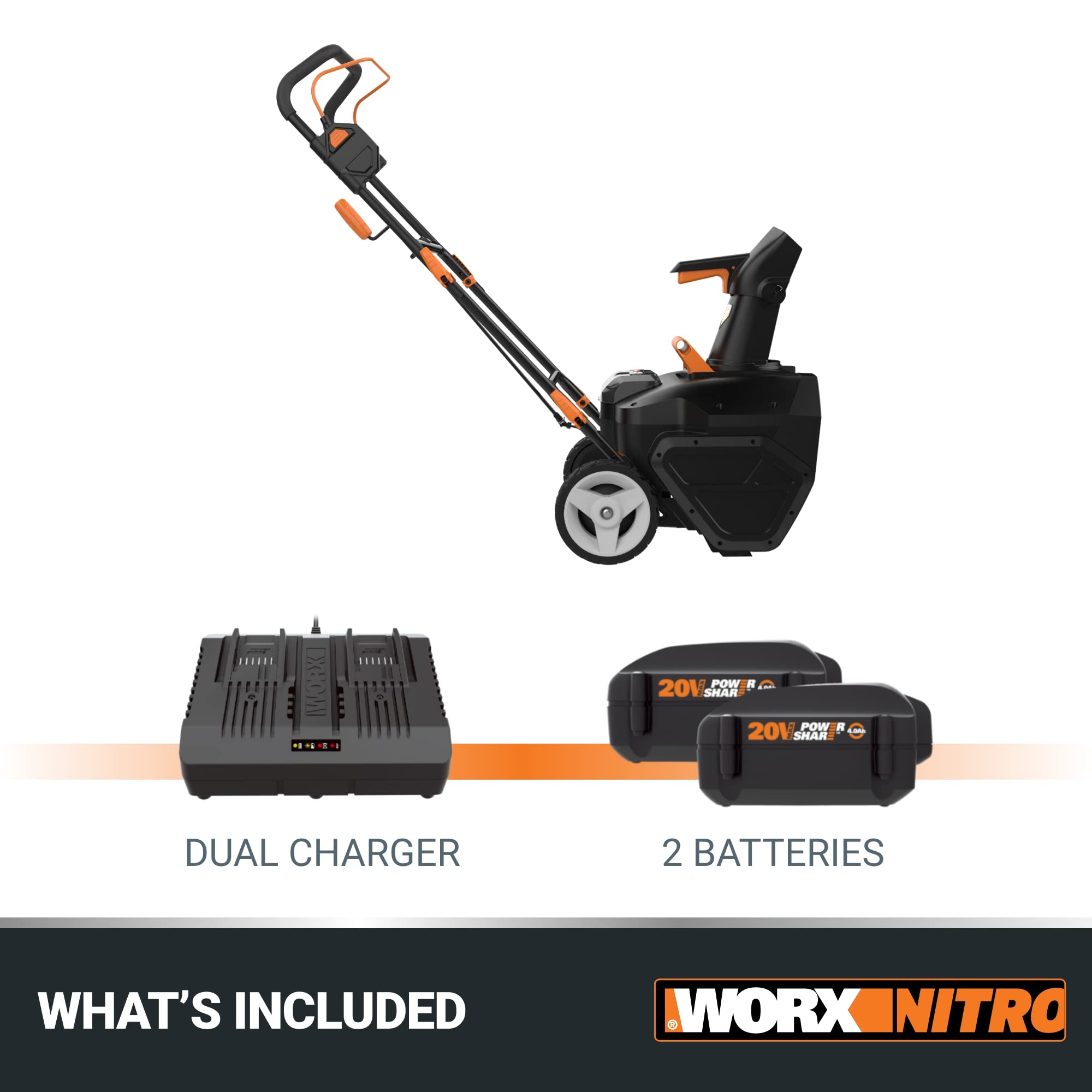 Worx WG471 40V 20-Inch Cordless Snow Blower with Brushless Motor & Power Share Technology - Includes Battery & Charger - Perfect for Driveways, Sidewalks & Home Snow Removal