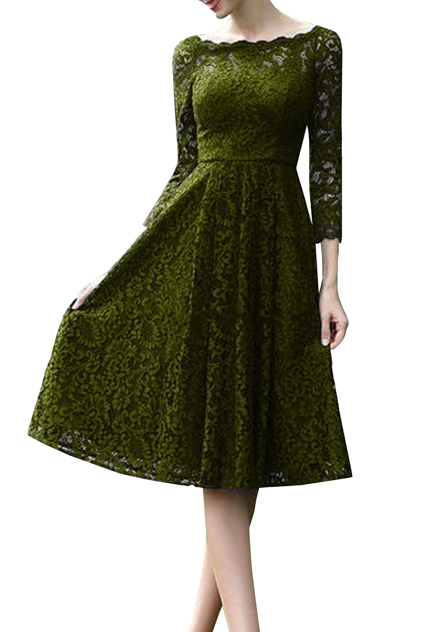 Honeydress Women's Lace Knee-Length Mother of the Bride Dress with 3/4 Long Sleeves - Elegant Graduation Party Gown for Weddings, Formal Events & Special Occasions