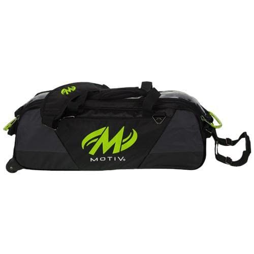 Motiv Ballistix Triple Tote Roller Bowling Bag - Grey & Lime Color - Perfect for League Play, Tournaments & Practice Sessions