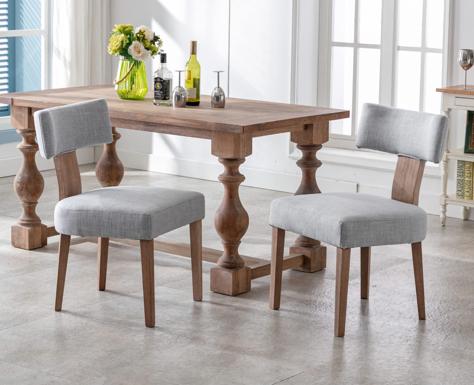 EALSON Mid Century Modern Dining Chairs Set of 2 - Linen Upholstered Kitchen Chairs with Wood Legs & Curved Back - Farmhouse Style Accent Chairs for Dining Room & Living Room - Grey | Perfect for Home Decor, Kitchen Breakfast Nook & Cozy Dining Spaces