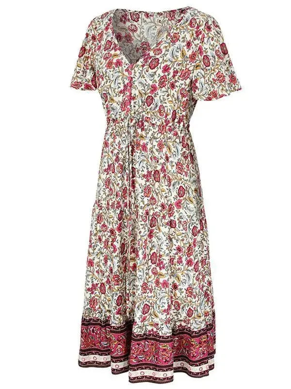 Floral V-Neck Maxi Dress for Women - Elegant Summer Day Dress for Beach, Vacation & Casual Outings