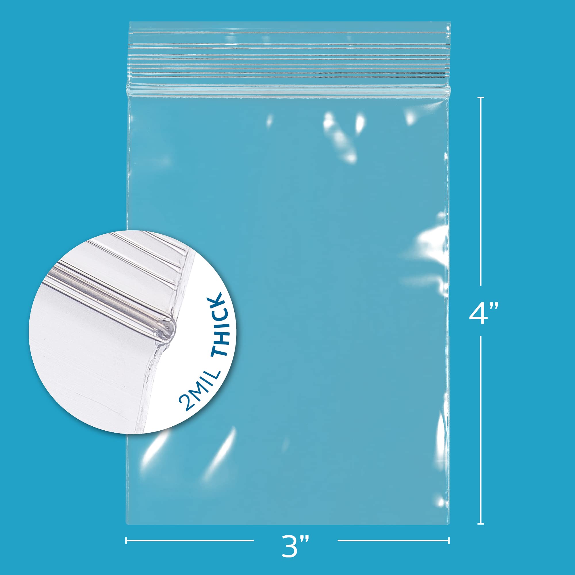 GPI - 16,000 Count 3x4 Inch 2 Mil Clear Reclosable Plastic Bags with Resealable Zipper Lock for Food Storage, Crafts & Organization | Perfect for Snacks, Candy, Nuts, Cookies, Sewing Supplies, Beads & Seeds | Ideal for Home, Office & Retail Use