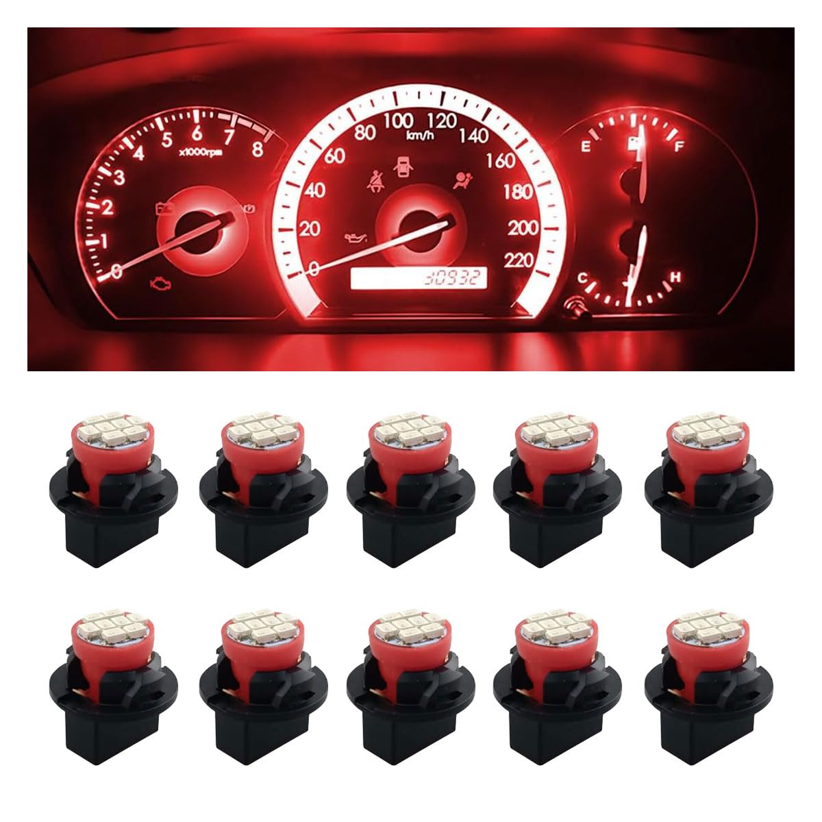10PCS T10 194 168 LED Car Dashboard Light Bulbs - Super Bright Twist Lock Instrument Panel Lights for Gauge Cluster, Dome & Map Lights - Interior Replacement Bulbs (Red) | Perfect for Night Driving & Vehicle Customization