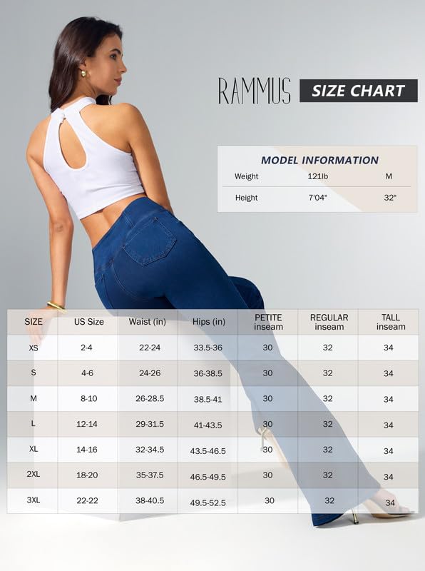 Rammus Women's High Waisted Flare Jeans - Stretchy Bell Bottom Yoga Pants with Pockets | Trendy Crossover Denim Leggings for Casual Wear & Night Out