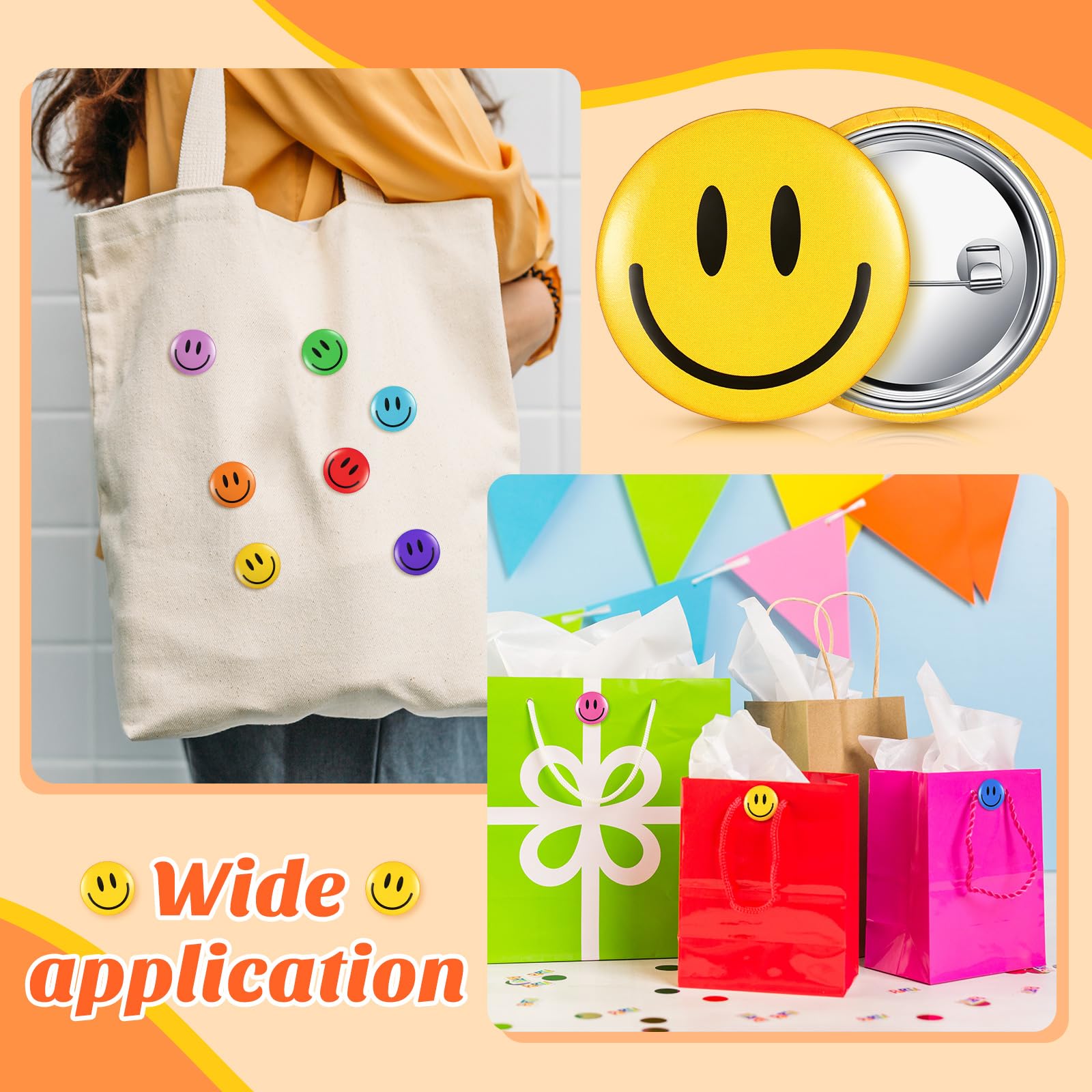 200 Pcs Happy Smile Face Button Pins - Retro Pinback Badges, 1.25 Inch Colorful Classic Smiley Pins for Backpacks, Jackets, Hats & DIY Crafts - Fun Novelty Accessories for Women & Teens
