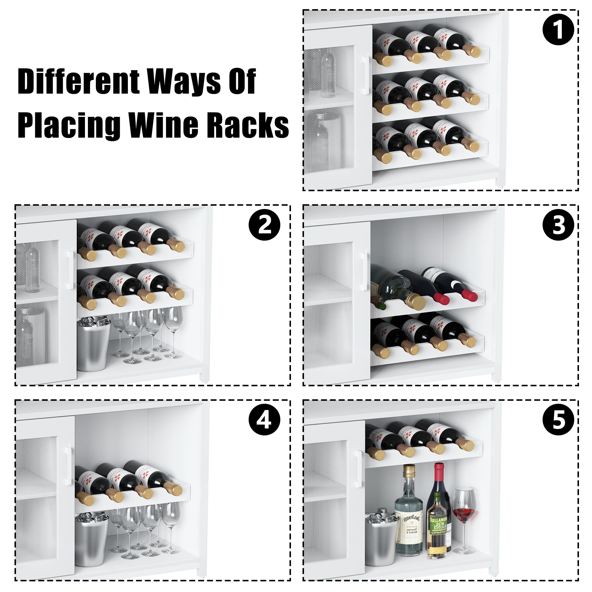 Industrial White Wine Bar Cabinet with Detachable Wine Rack - Farmhouse Coffee Bar Sideboard & Buffet Storage Cabinet for Kitchen, Dining & Living Room - Perfect for Home Bars, Entertaining & Wine Storage (White)