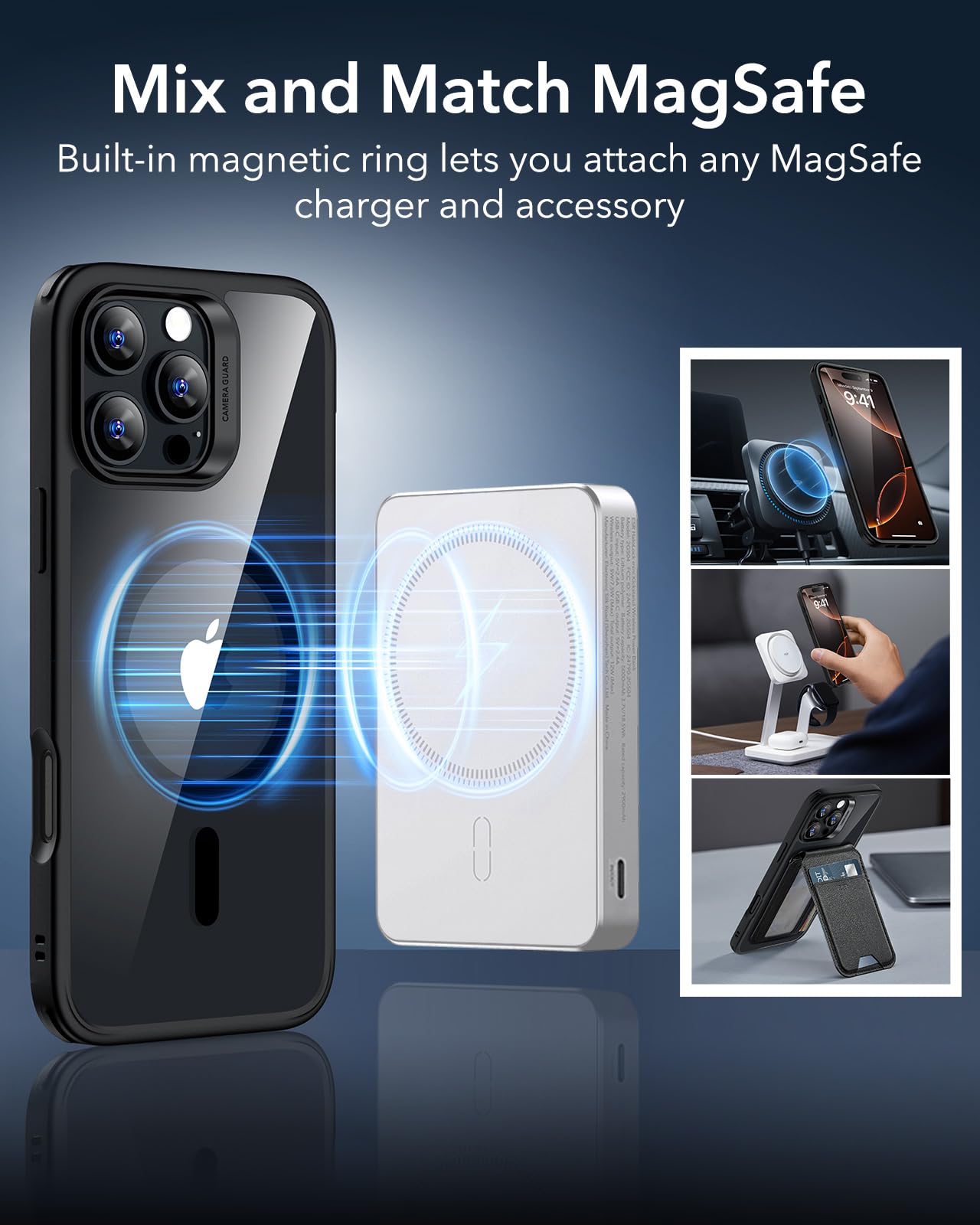 ESR for iPhone 16 Pro Case with MagSafe - Military-Grade Shockproof Protection, Magnetic Phone Cover for iPhone 16 Pro - Classic Hybrid HaloLock Clear Black Case | Perfect for Outdoor Adventures & Daily Protection
