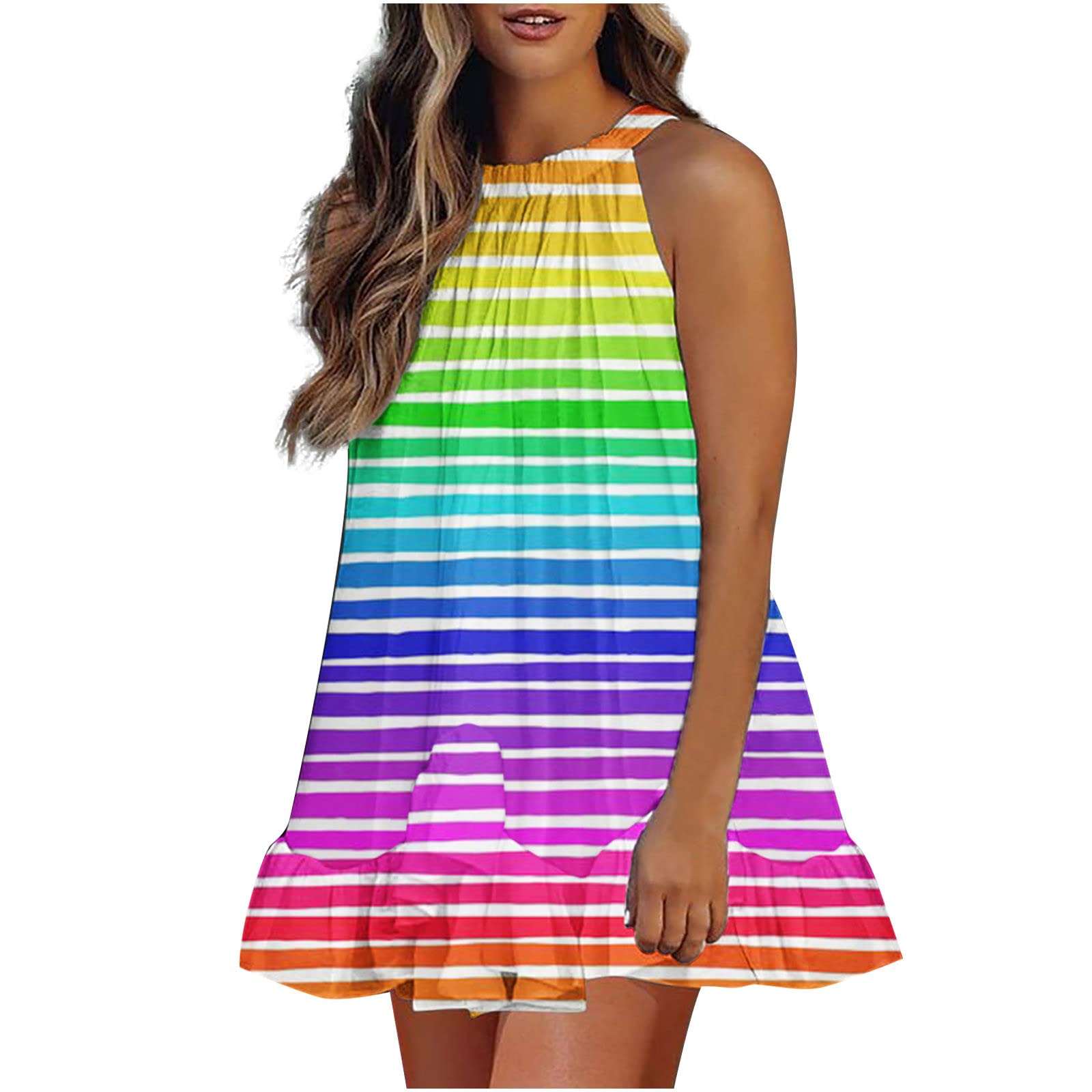 2022 Women's Summer Dresses - Lace-up Suspenders & Adjustable Ruffle Hem Sleeveless Tie Mini Dress for Beach, Party & Vacation | Style 4586