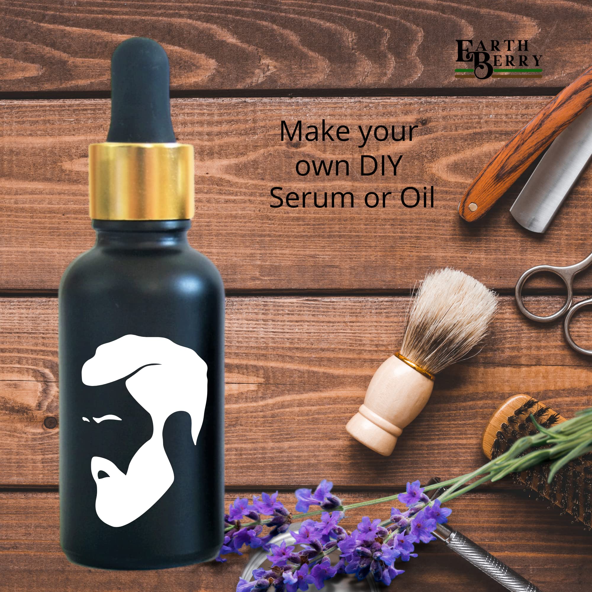 EARTH BERRY 30ml/g Black Glass Dropper Bottles with Gold Plated Finish & Black Silicone Cap - 3 Pack | Empty Essential Oil Bottles | Perfume Containers | DIY Cosmetic Storage | Perfect for Aromatherapy, Travel & Gift Packaging