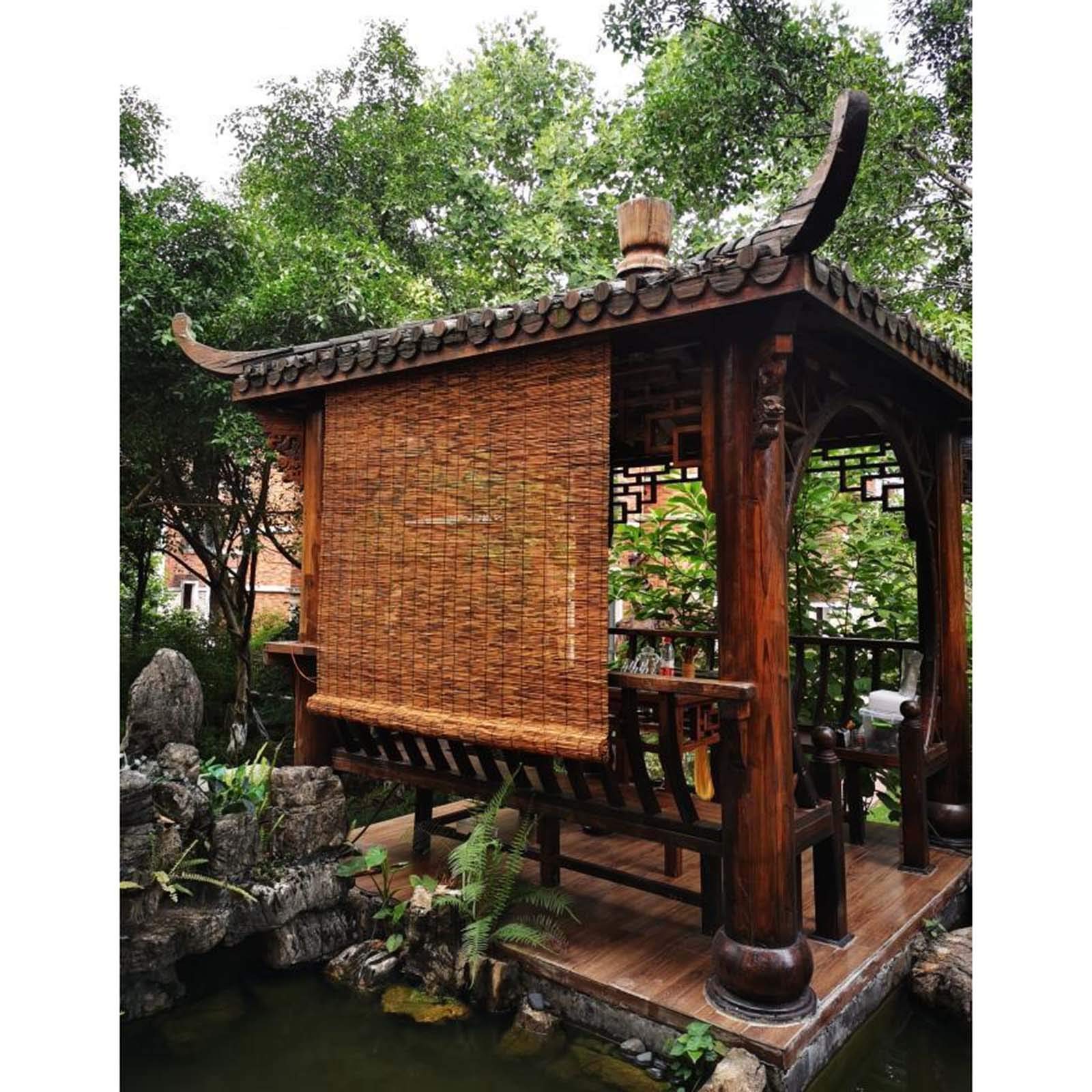 Natural Bamboo Roll Up Reed Shade for Outdoor - Waterproof & Breathable Roller Blinds - Customizable 150×300cm (59×118in) Roman Straw Curtain - Perfect for Patio, Deck, Pergola, and Garden Privacy