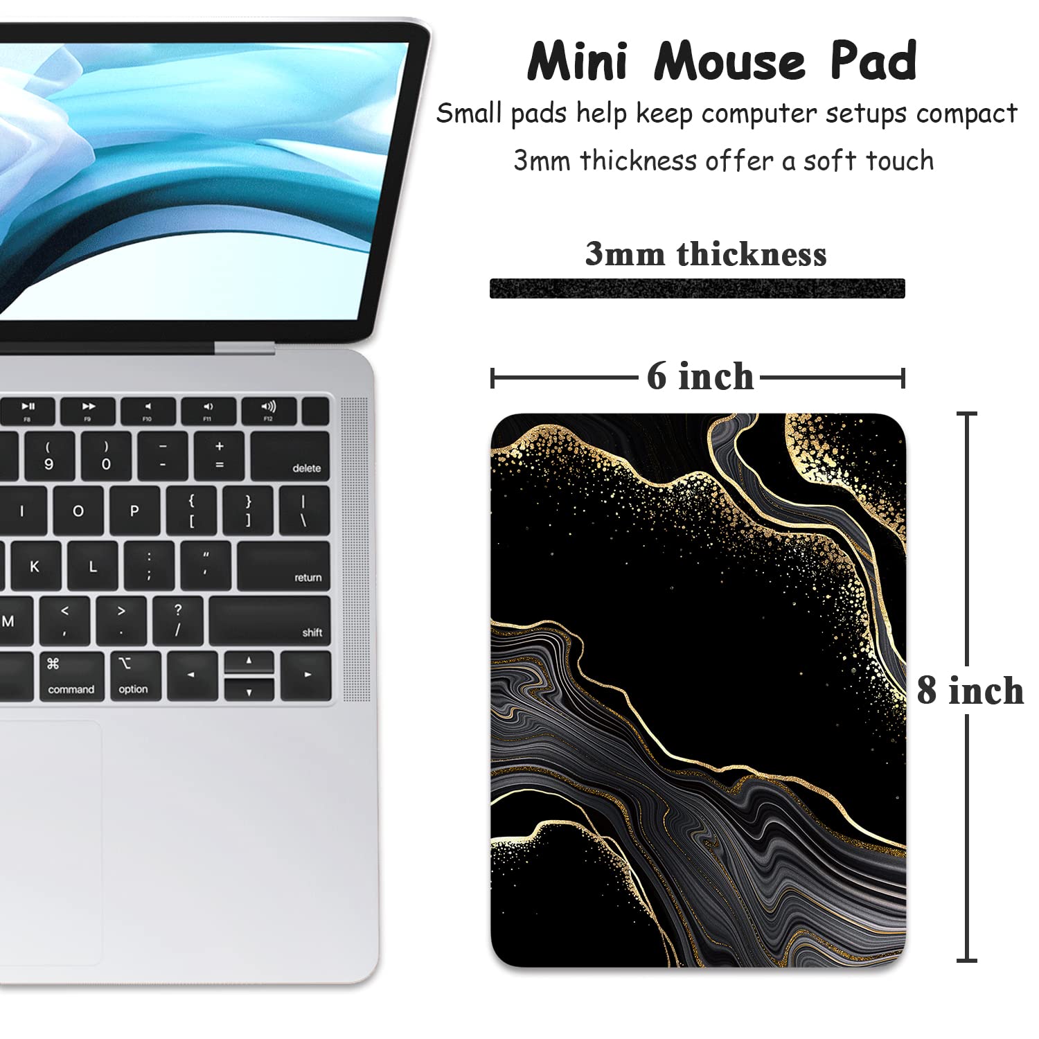 Non-Slip 6x8 Inch Small Mouse Pad - Waterproof Mini Mouse Mat with Rubber Base for Wireless Mouse, Laptop & Keyboard | Cute Black Marble Design for Women & Men | Perfect for Home Office, Gaming & Travel Use