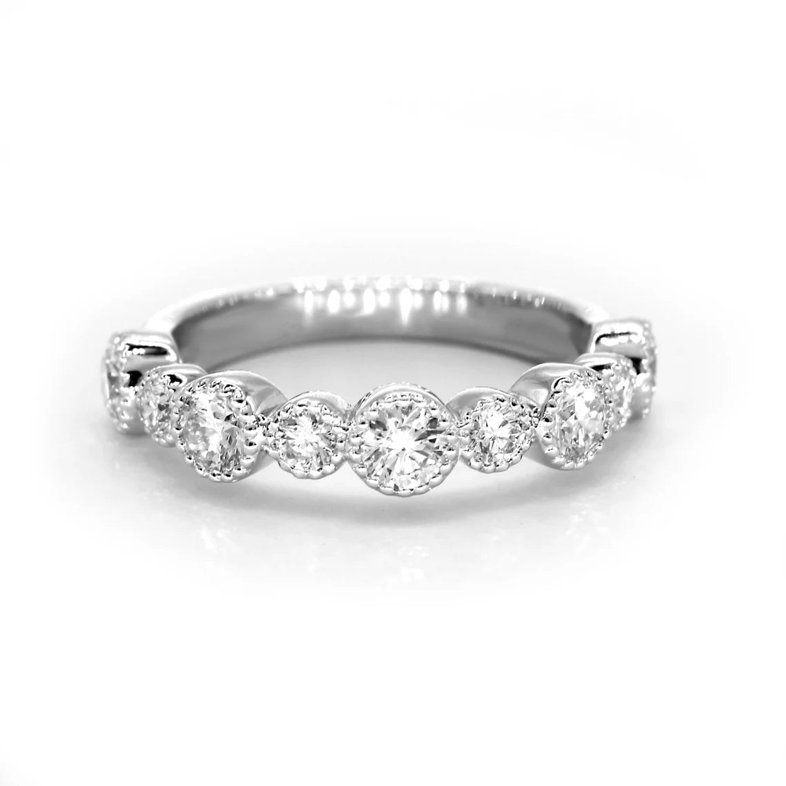 0.85 Carat Round Diamond Wedding Stackable Band - Bezel Set Milgrain Accent Ring for Women - Perfect for Bridal, Anniversary, and Everyday Elegant Jewelry