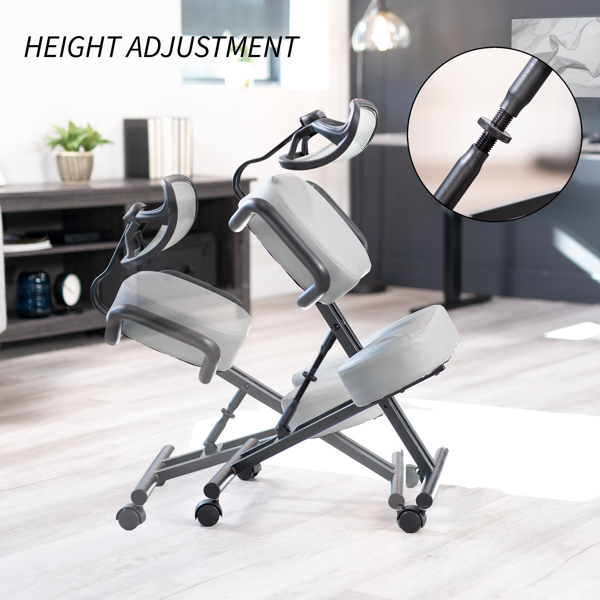 Ergonomic Kneeling Chair with Back Support - Adjustable Stool for Home & Office - Posture Correcting Angled Seat - Thick Comfortable Cushions - Gray (DN-CH-K02G) - Perfect for Meditation, Yoga & Long Work Sessions