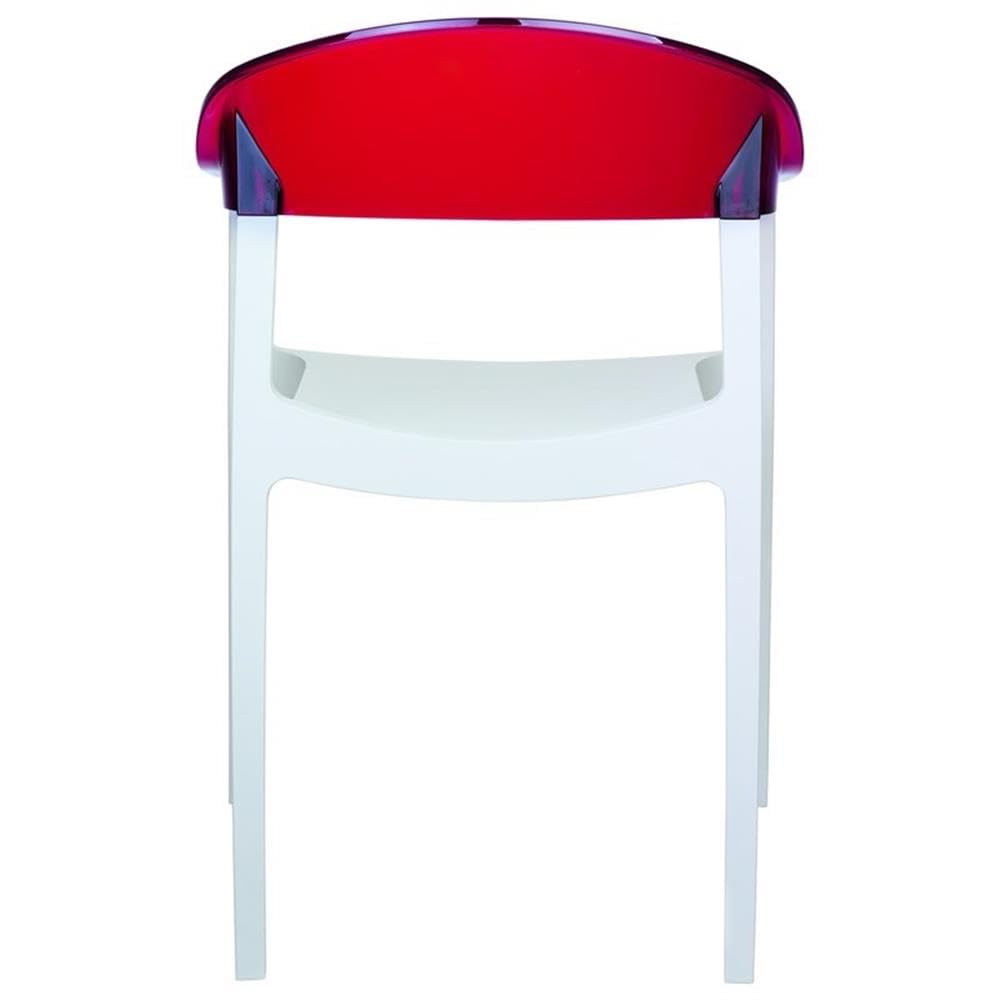 Modern Dining Chairs Set of 2 - White Seat & Transparent Red Back - Mid-Century Style Accent Chairs for Kitchen, Dining Room, or Office - Comfortable & Stylish Home Decor
