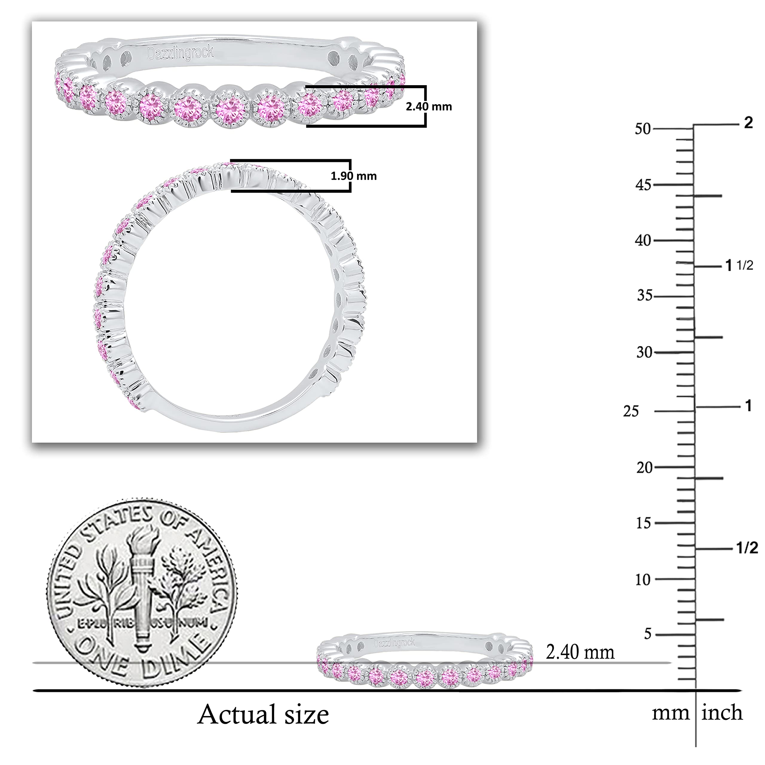 10K Solid Gold Round Pink Sapphire Stackable Wedding Eternity Band Ring for Women - Dazzlingrock Collection (Pink Color, Highly Included Clarity) | Perfect for Anniversary Gifts, Bridal Jewelry & Everyday Elegant Wear
