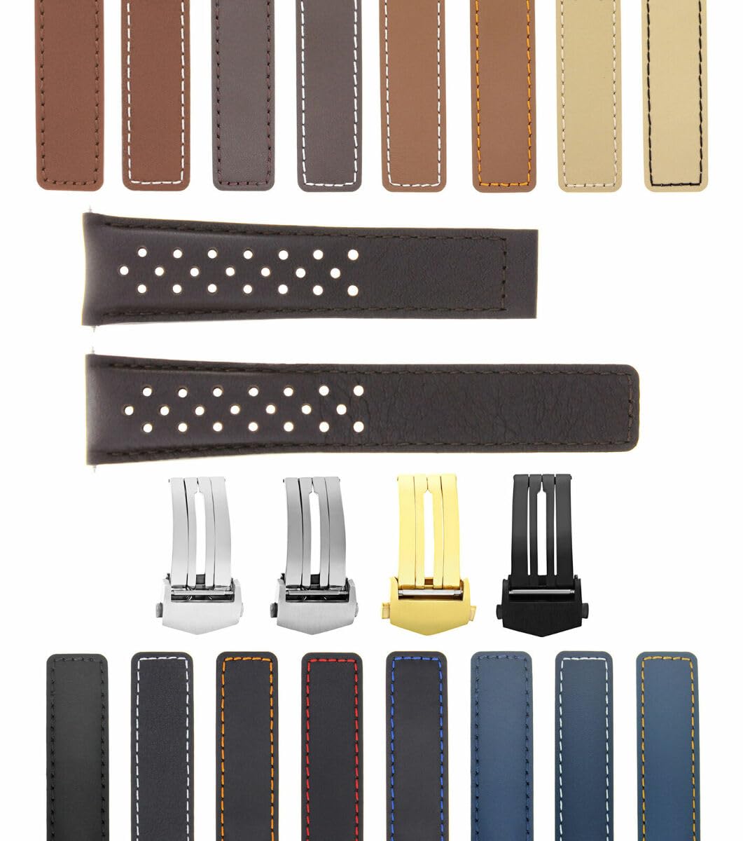 19-22mm Genuine Leather Watch Band Strap Compatible with Tag Heuer Carrera Calibre - Perforated Racing Style Replacement Watch Strap for Men & Women - Perfect for Business, Casual & Sports Wear