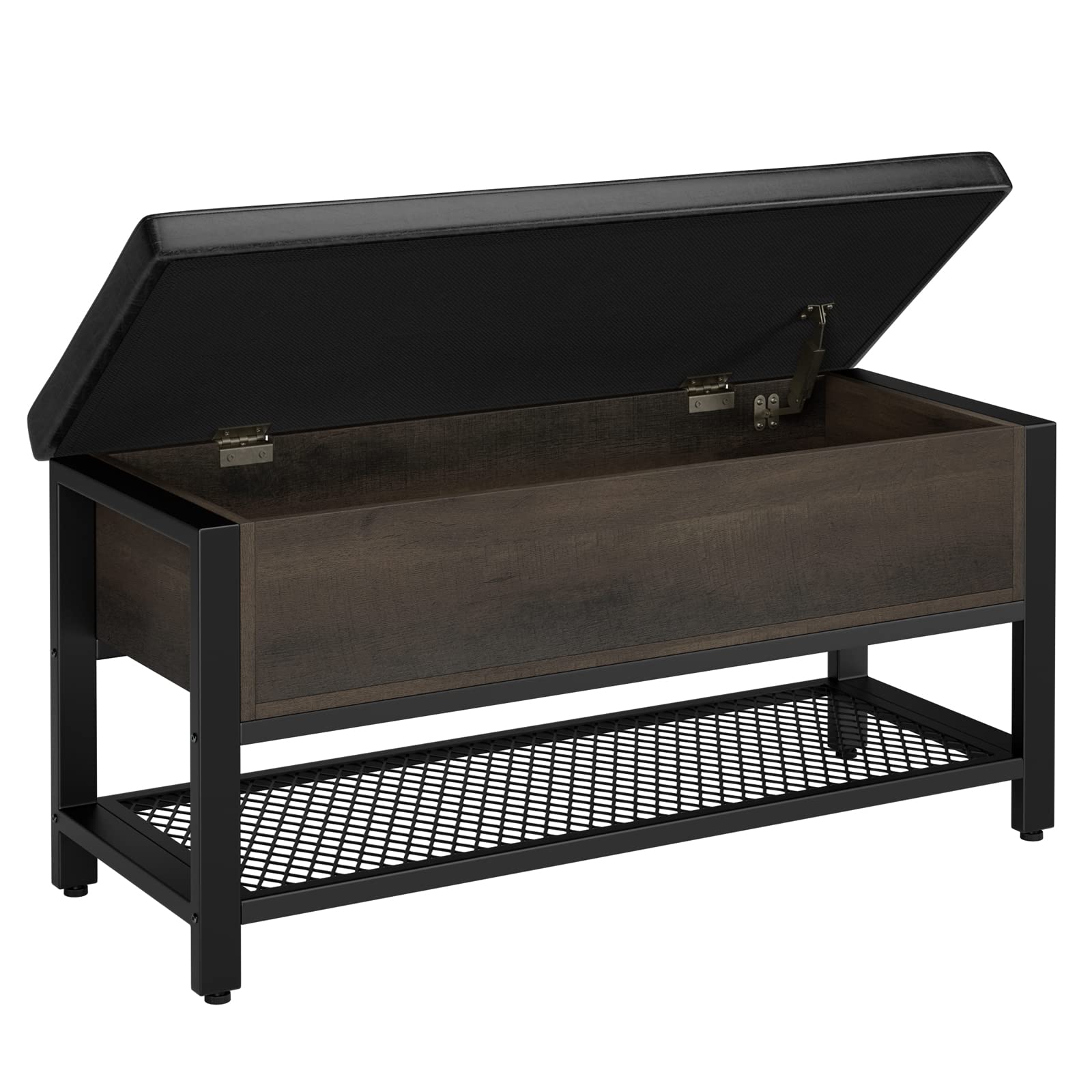 HOSTACK Storage Bench with Flip-Open Lid - Dark Brown Entryway Shoe Bench, Bedroom Ottoman with Storage Shelf & Padded Seat - Perfect for Hallway, Living Room & End of Bed Organization