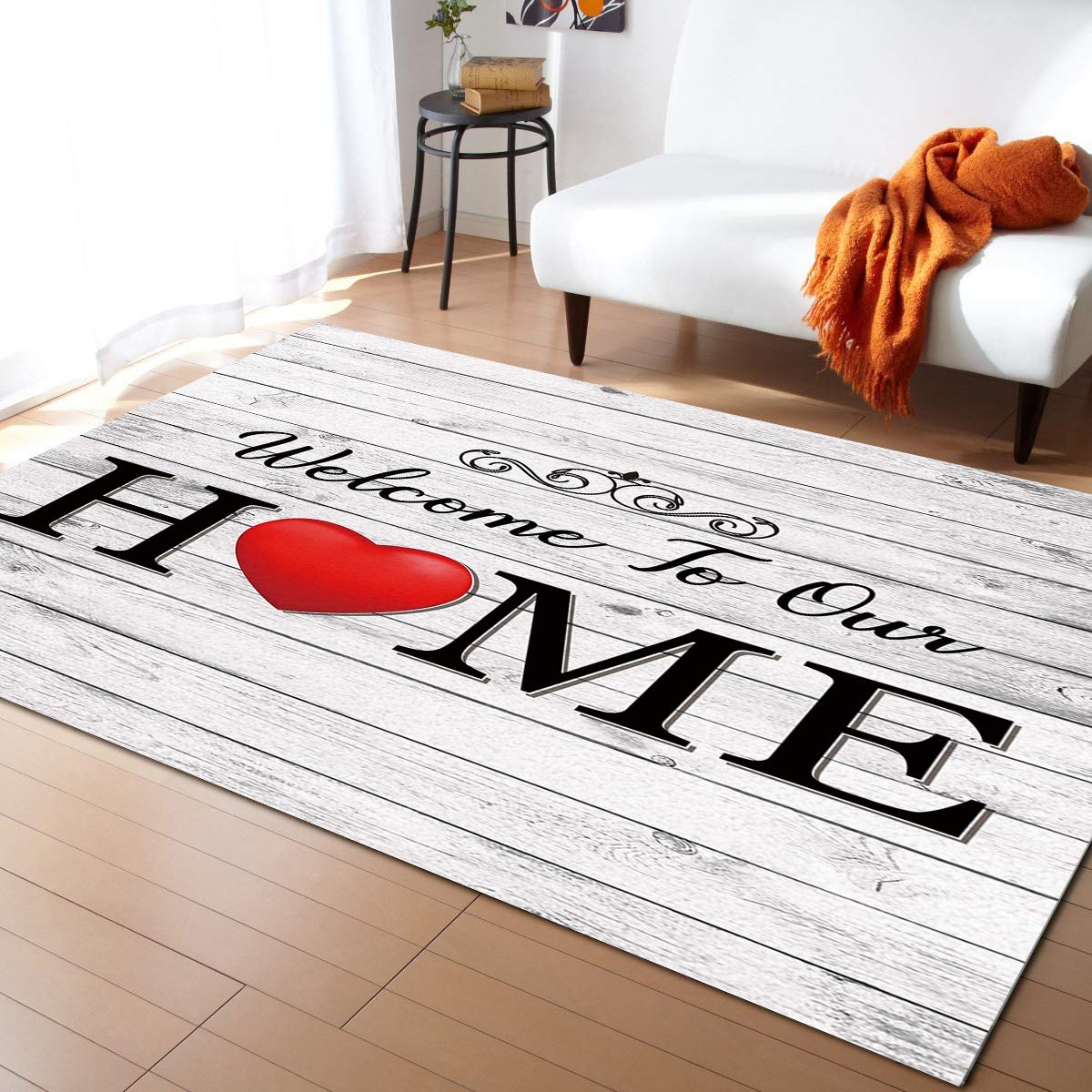 Non-Slip 5x8 Feet Area Rugs with Vintage Wood Grain & Red Heart Design - Soft Low Profile Rubber Backing Carpet for Bedroom, Living Room, Entryway | Perfect for Home Decor, Housewarming Gifts & Cozy Spaces