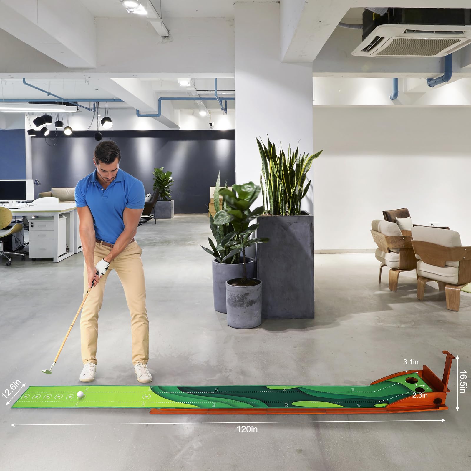 **9.8ft Auto-Return Golf Putting Mat - Indoor Golf Training & Practice Mat with 2 Golf Balls | Perfect for Home, Office & Backyard Practice | Great Golf Gift for Men**