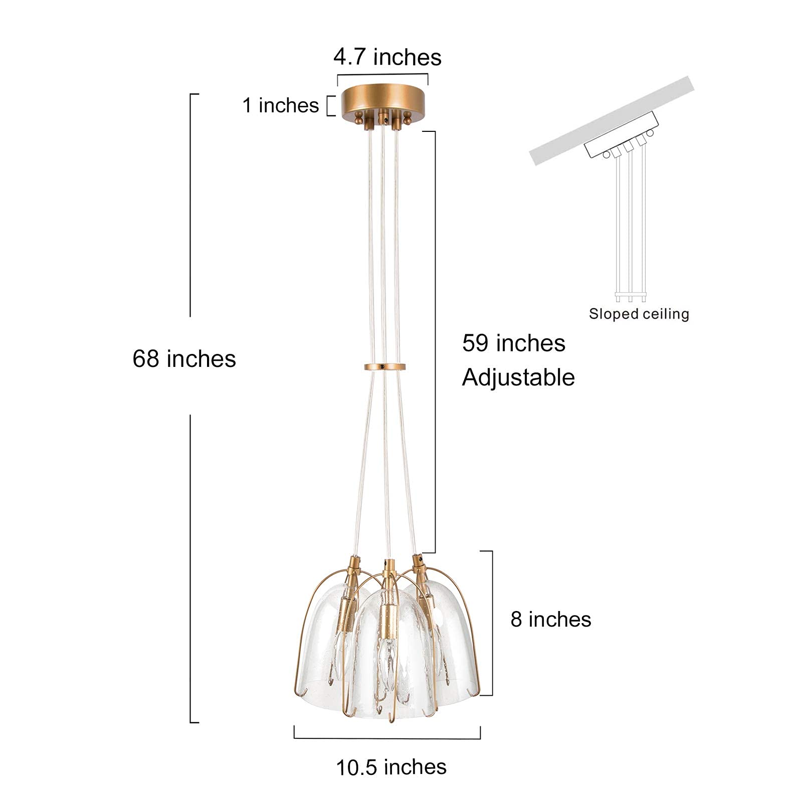 Modern Gold Chandelier - 3-Light Pendant Lighting Fixture with Seeded Glass Shades for Dining Room, Kitchen Island, Bedroom & Living Room | Elegant Ceiling Hanging Light for Home Decor & Interior Design