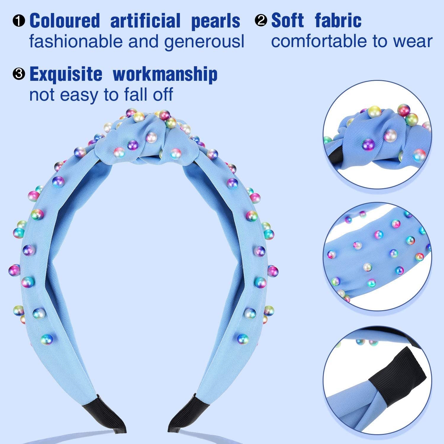 BELICIA 2 Pack Women's Pearl Knotted Headbands - Jeweled Embellished Gem Hair Accessories with Faux Pearl Cross Knot Design for Women and Girls | Perfect for Weddings, Parties, and Everyday Fashion