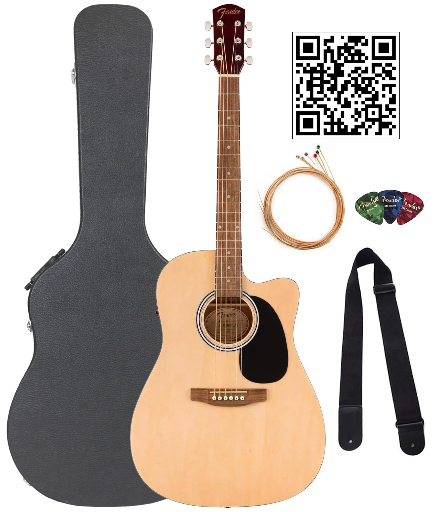 Fender Dreadnought Acoustic-Electric Guitar Natural Bundle with Hard Case, Strap, Strings, Picks & Austin Bazaar Instructional Video - Perfect for Beginners, Live Performances & Home Practice